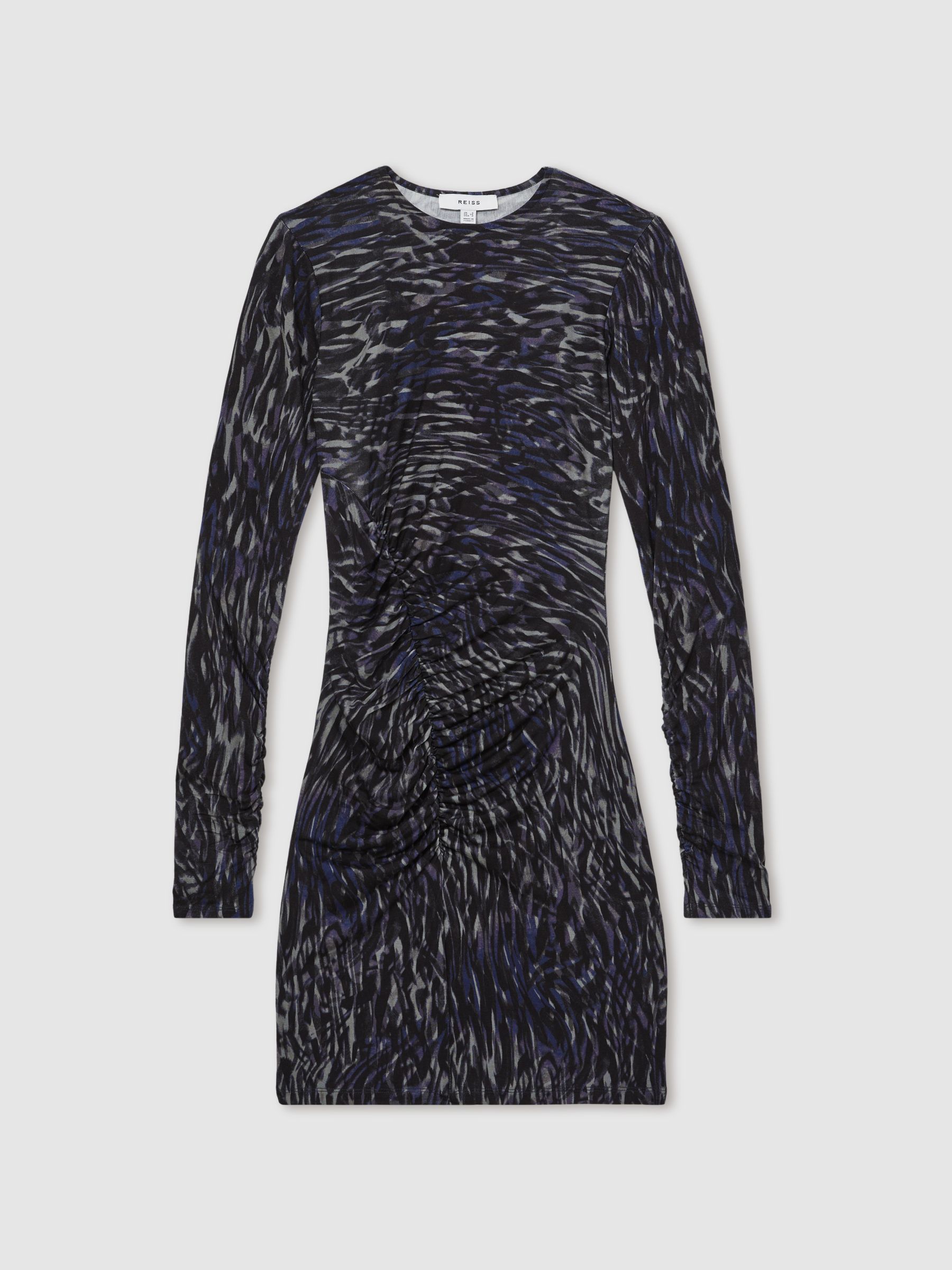 Printed Jersey Ruched Mini Dress in Charcoal - Image 2 of 6