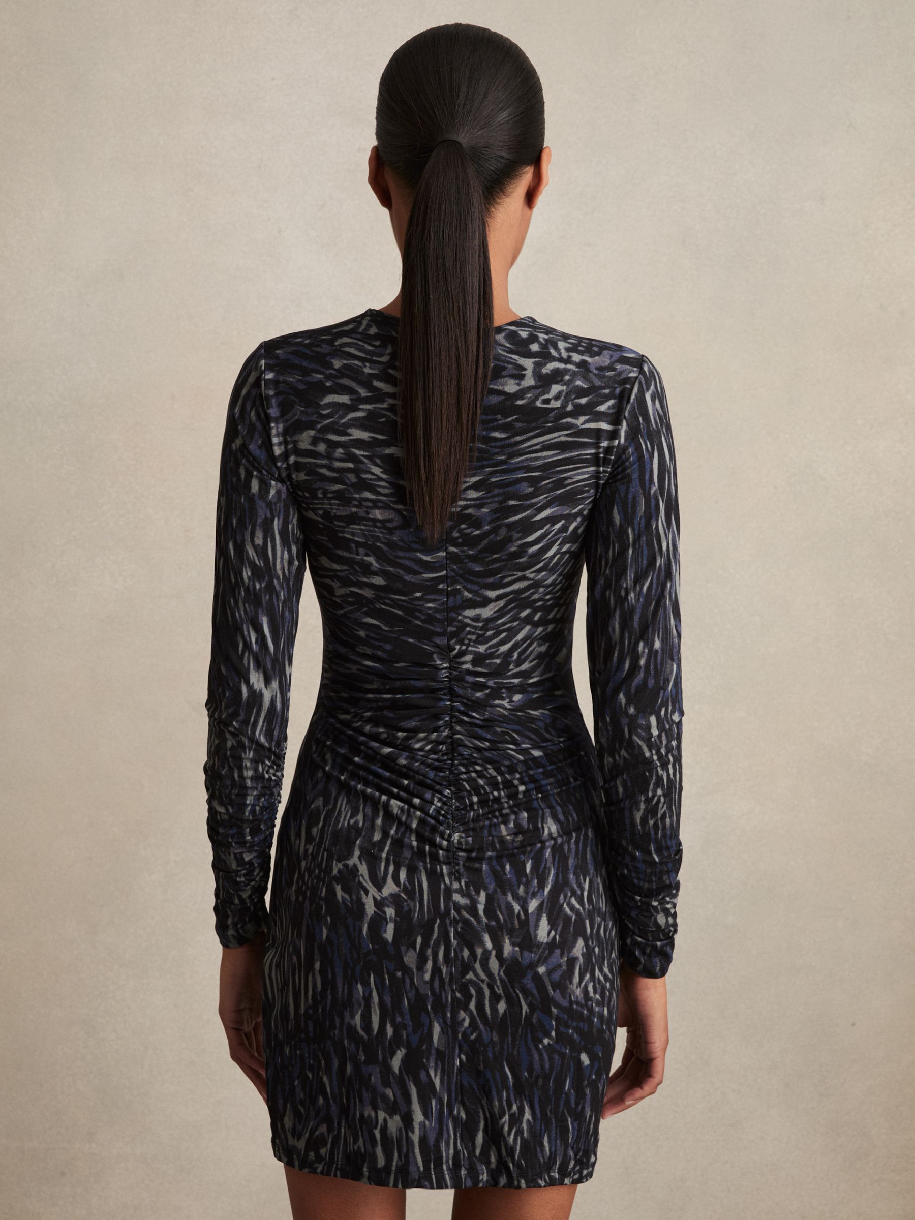Printed Jersey Ruched Mini Dress in Charcoal - image 5