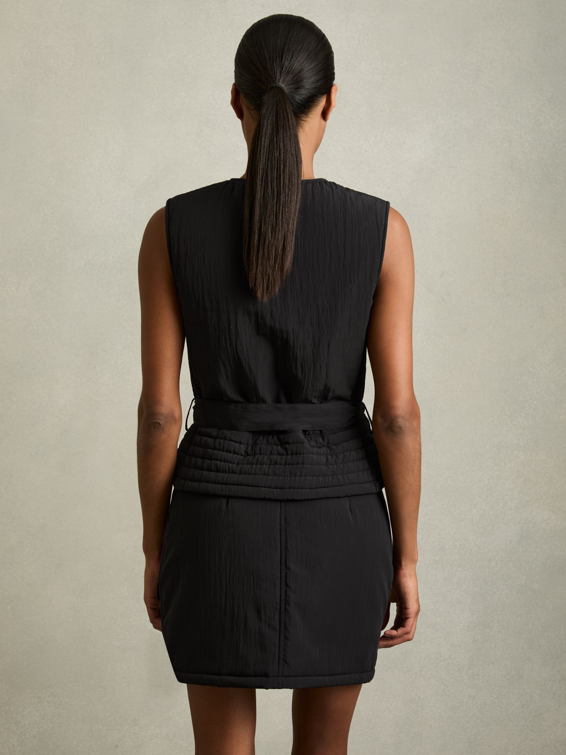 Quilted Zip-Through Belted Vest in Black - Image 5 of 6