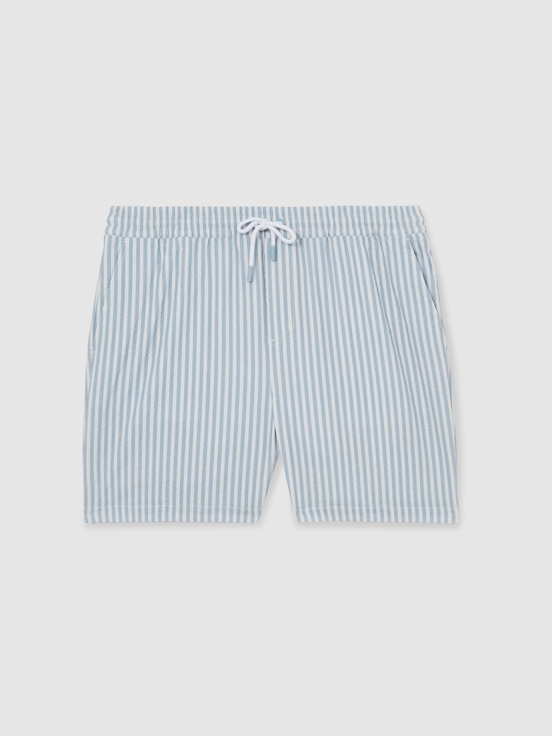 Seersucker Stripe Swim Shorts in Soft Blue/White - Image 2 of 6