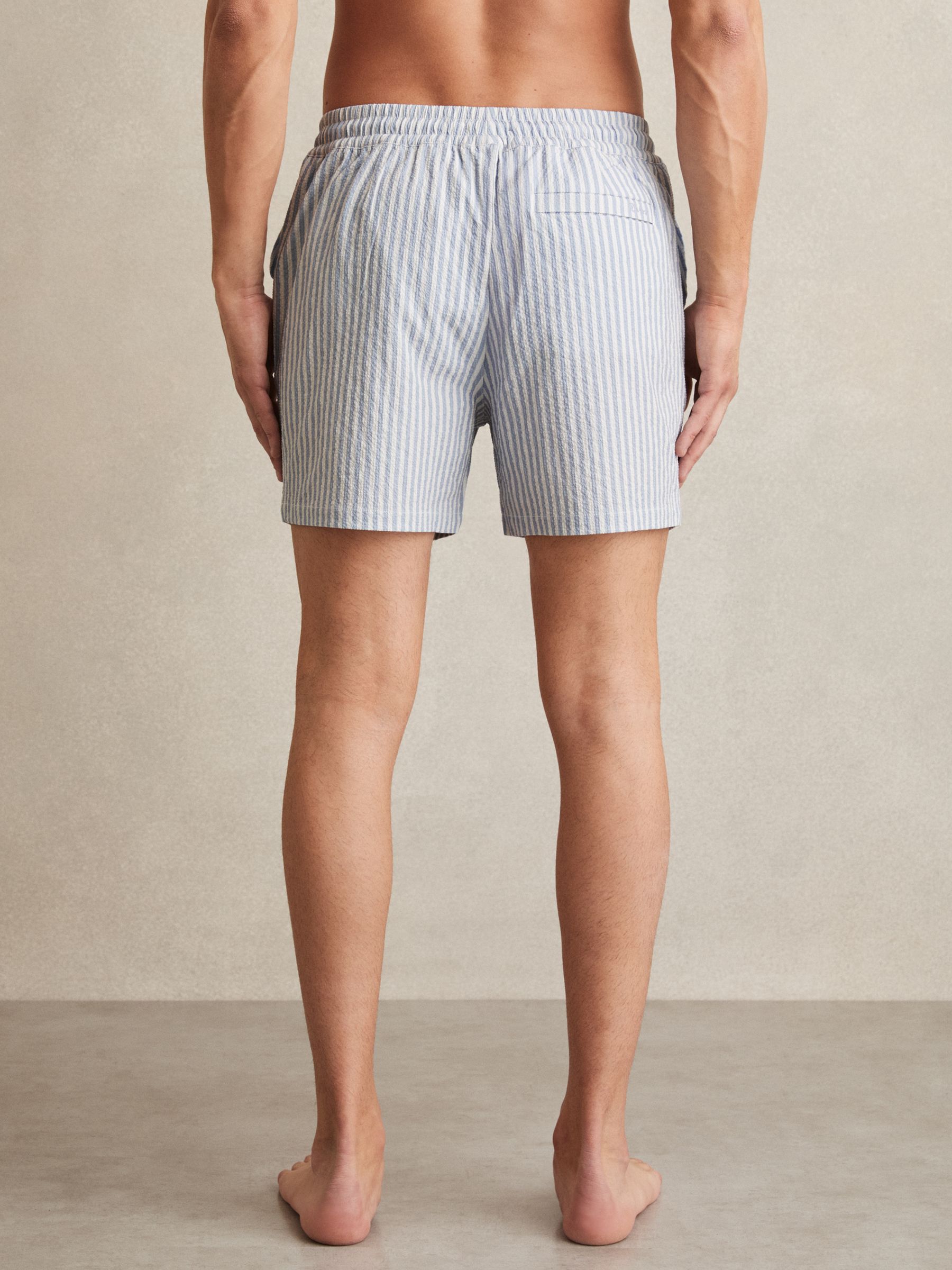 Seersucker Stripe Swim Shorts in Soft Blue/White - Image 5 of 6