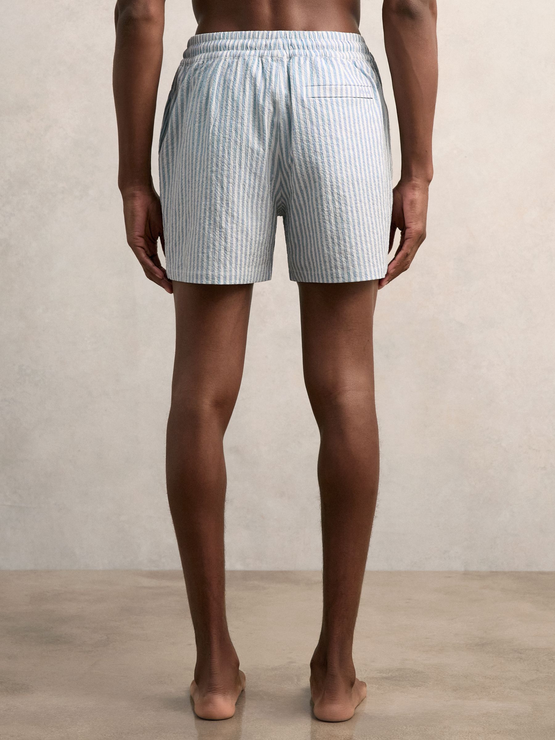Seersucker Stripe Swim Shorts in Soft Blue/White - image 3