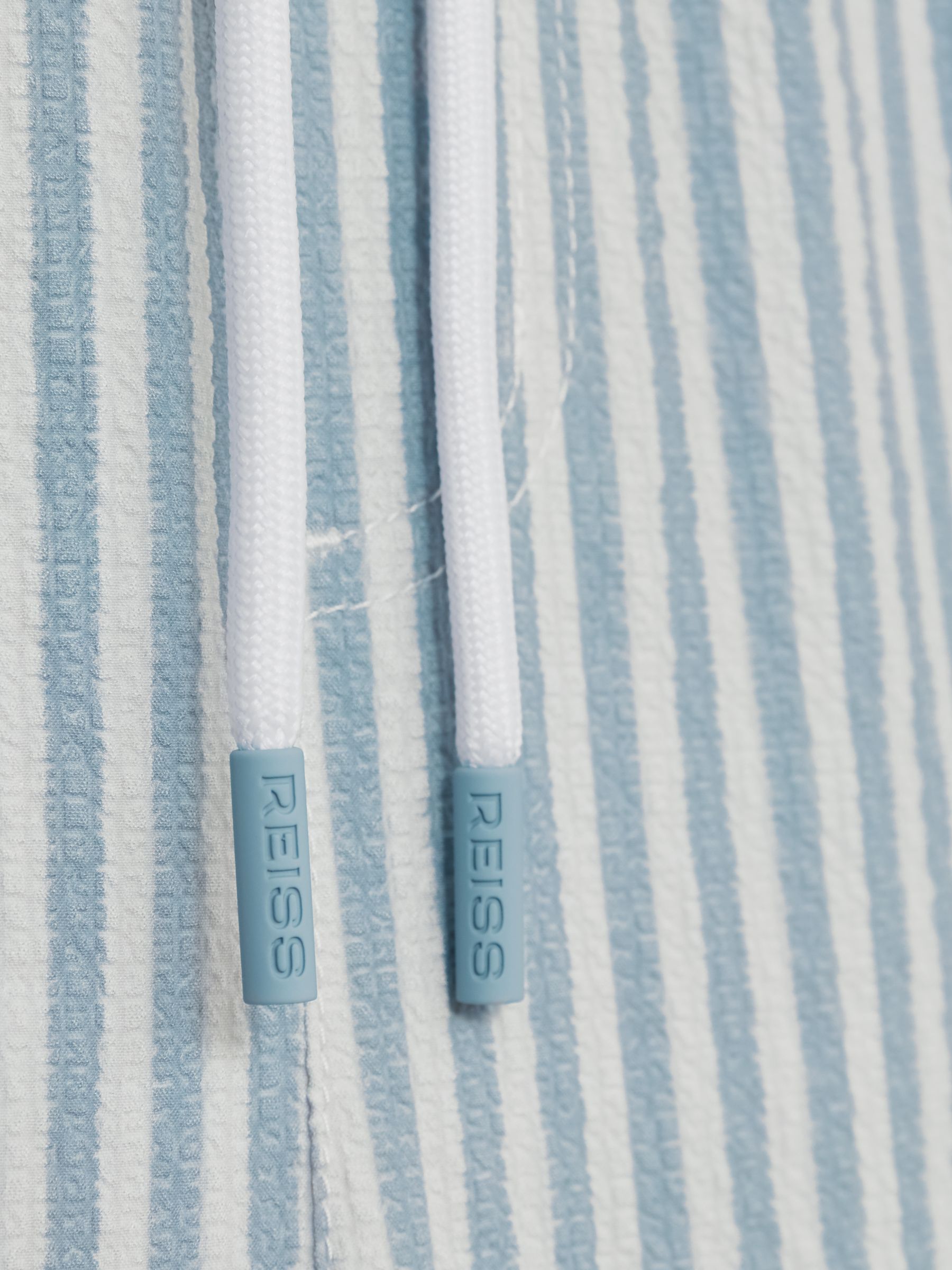 Seersucker Stripe Swim Shorts in Soft Blue/White - Image 6 of 6