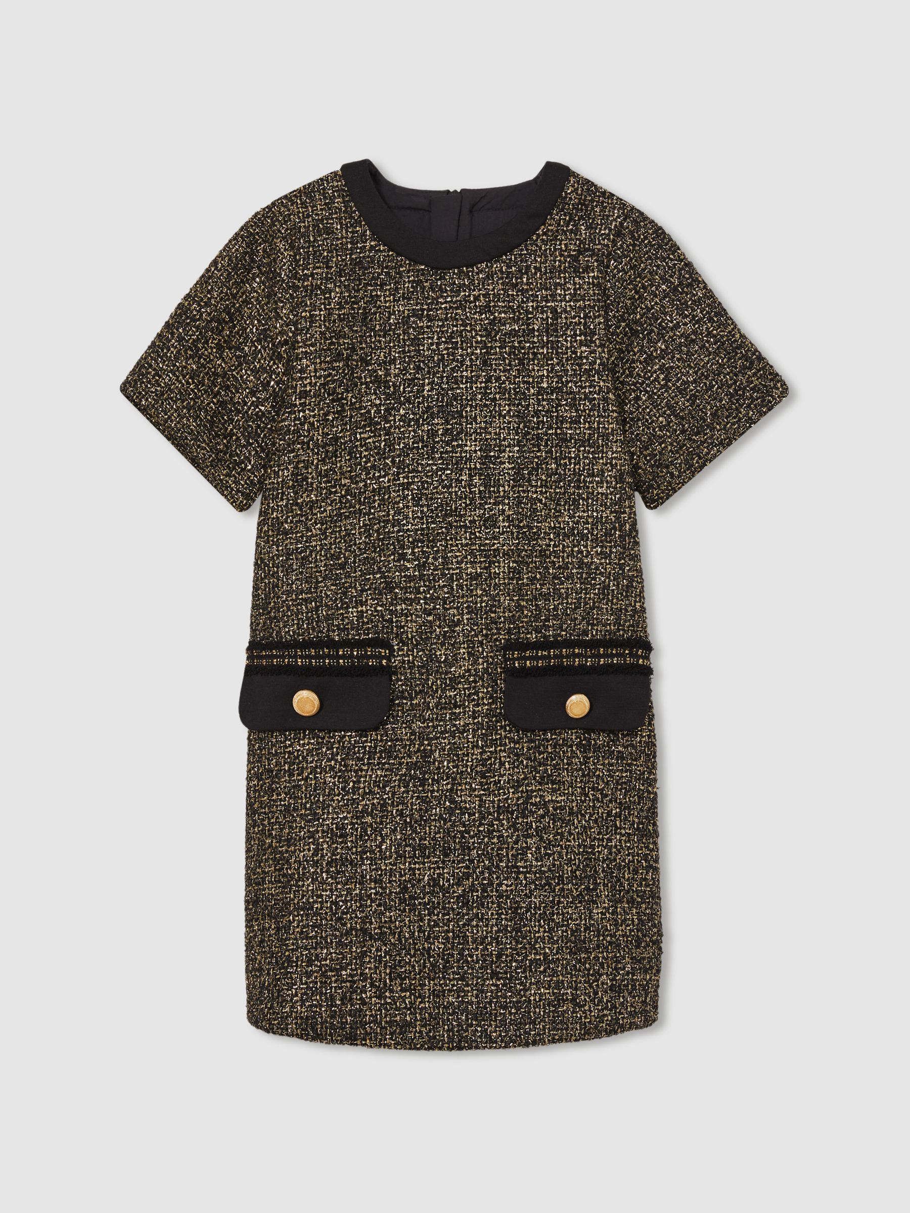 4-9 yrs Tweed Metallic-Thread Shift Dress in Gold - Image 2 of 4