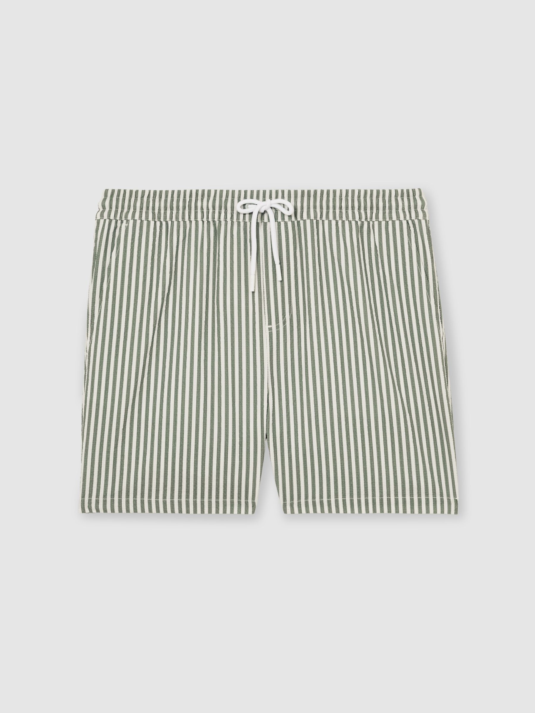 Seersucker Stripe Swim Shorts in Sage/White - Image 2 of 6