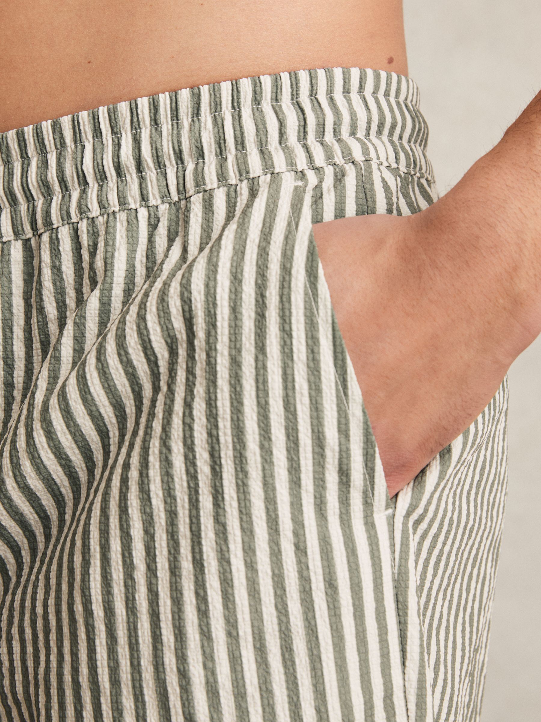 Seersucker Stripe Swim Shorts in Sage/White - Image 4 of 6