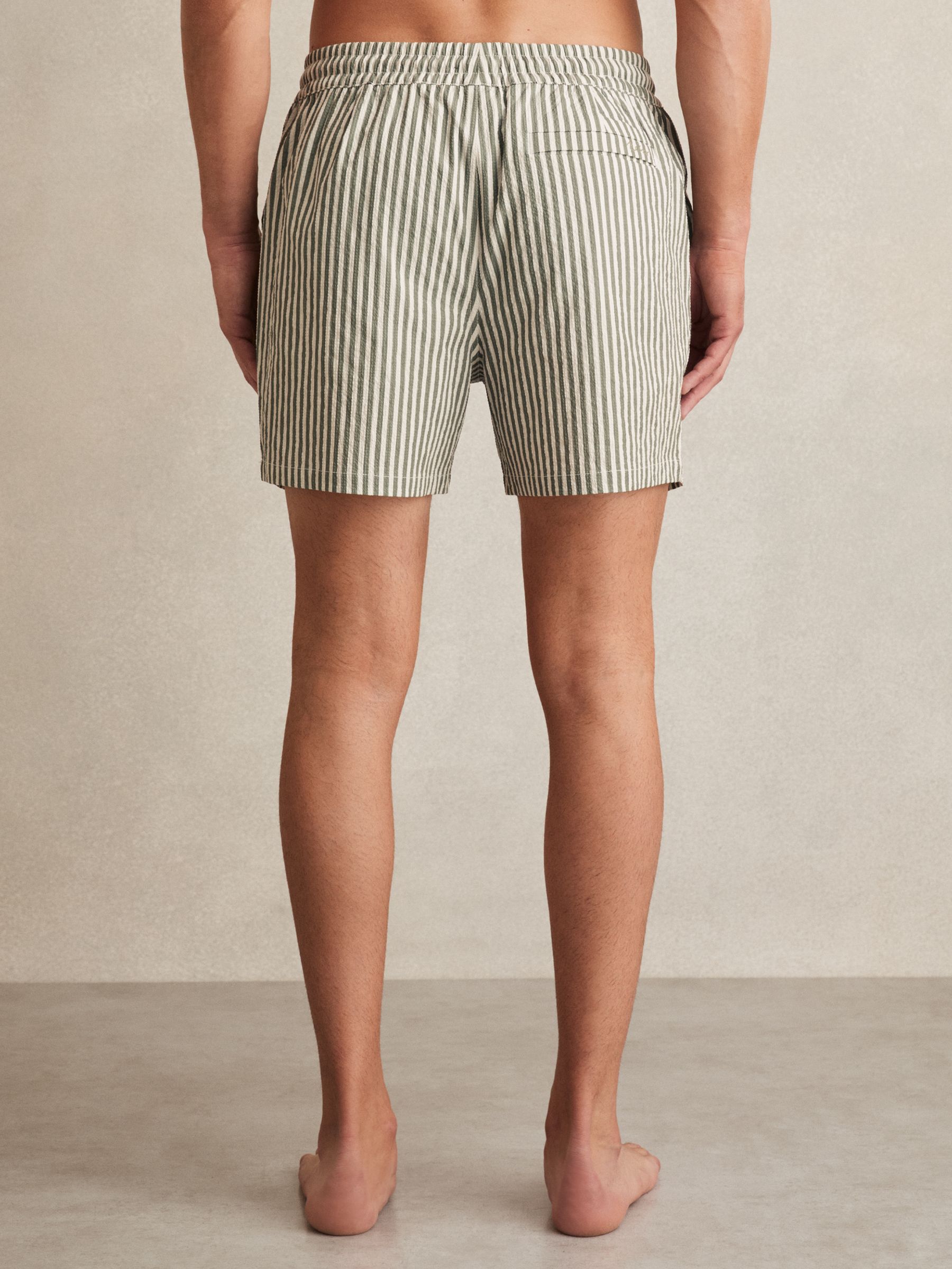 Seersucker Stripe Swim Shorts in Sage/White - Image 5 of 6