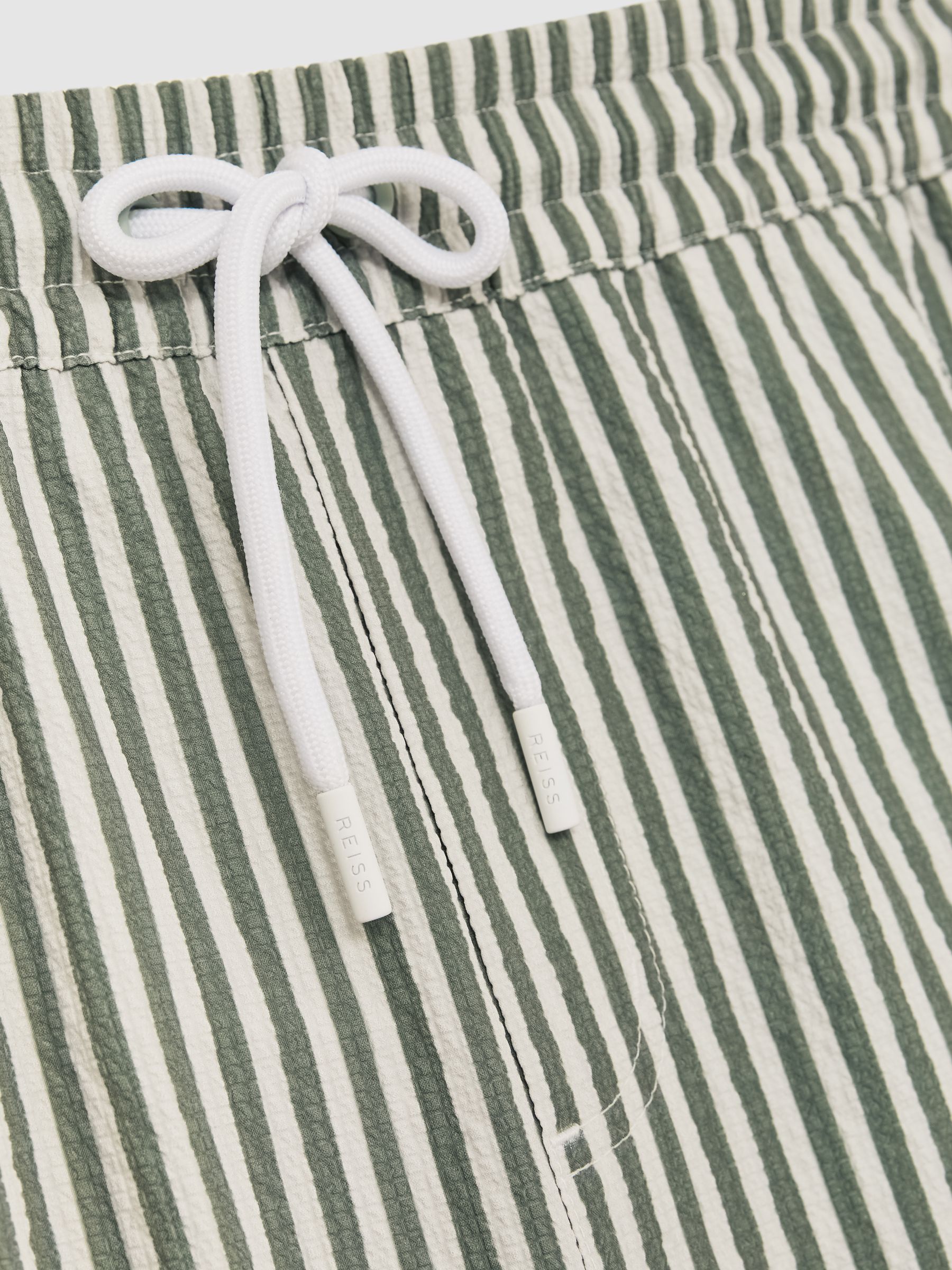 Seersucker Stripe Swim Shorts in Sage/White - Image 6 of 6