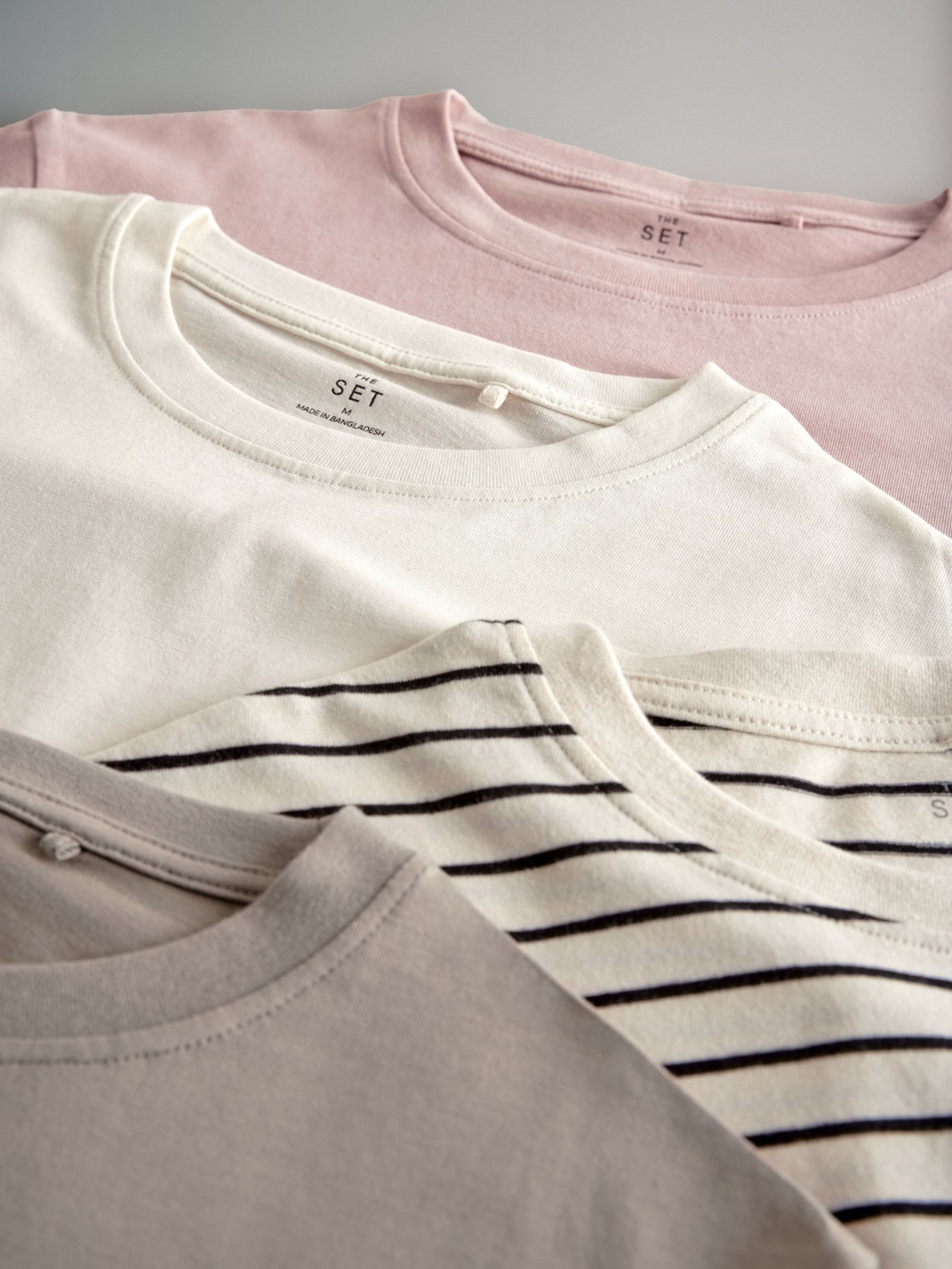 Rose Pink/Neutral Stripe/Cream/Taupe Brown - 4 Pack 100% Cotton Short Sleeved Relaxed T-Shirts - Image 6 of 7
