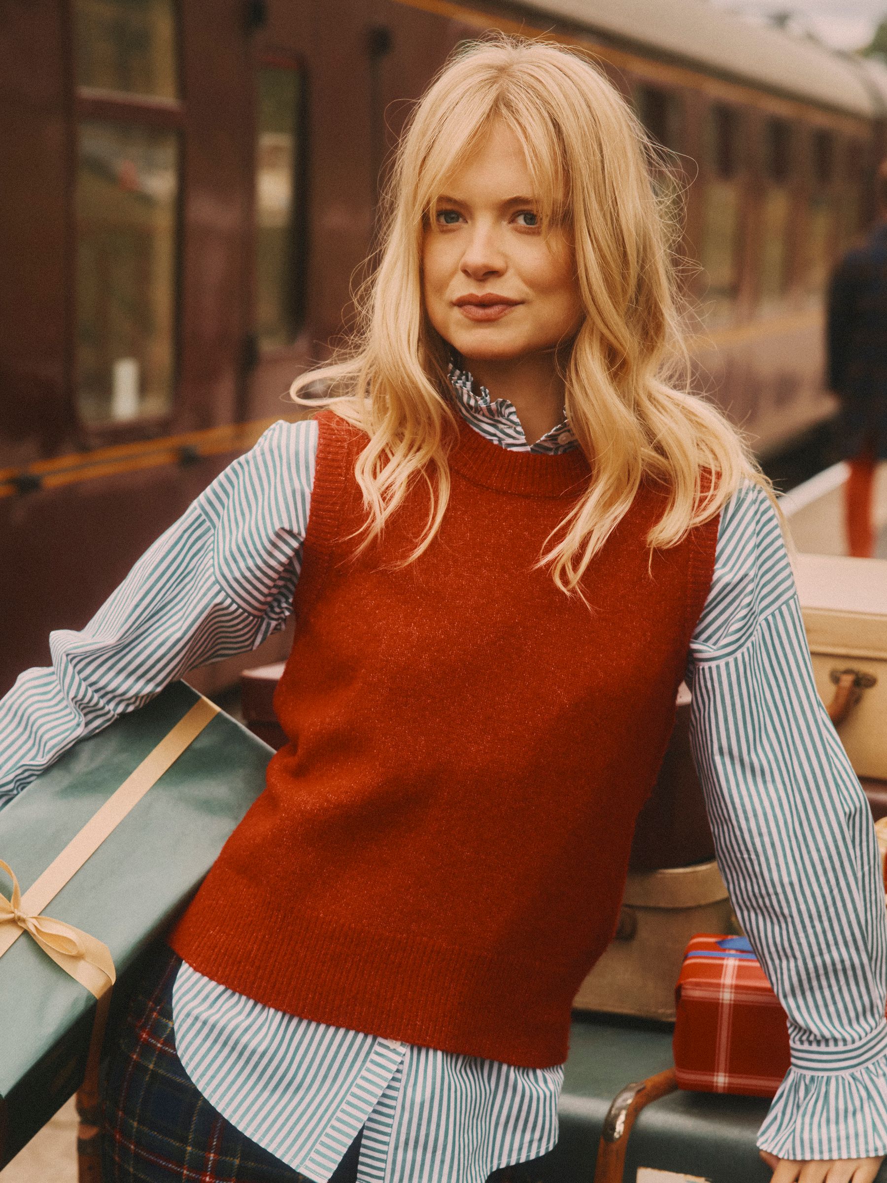 Holly Red Knitted Crew Neck Vest - Image 1 of 11