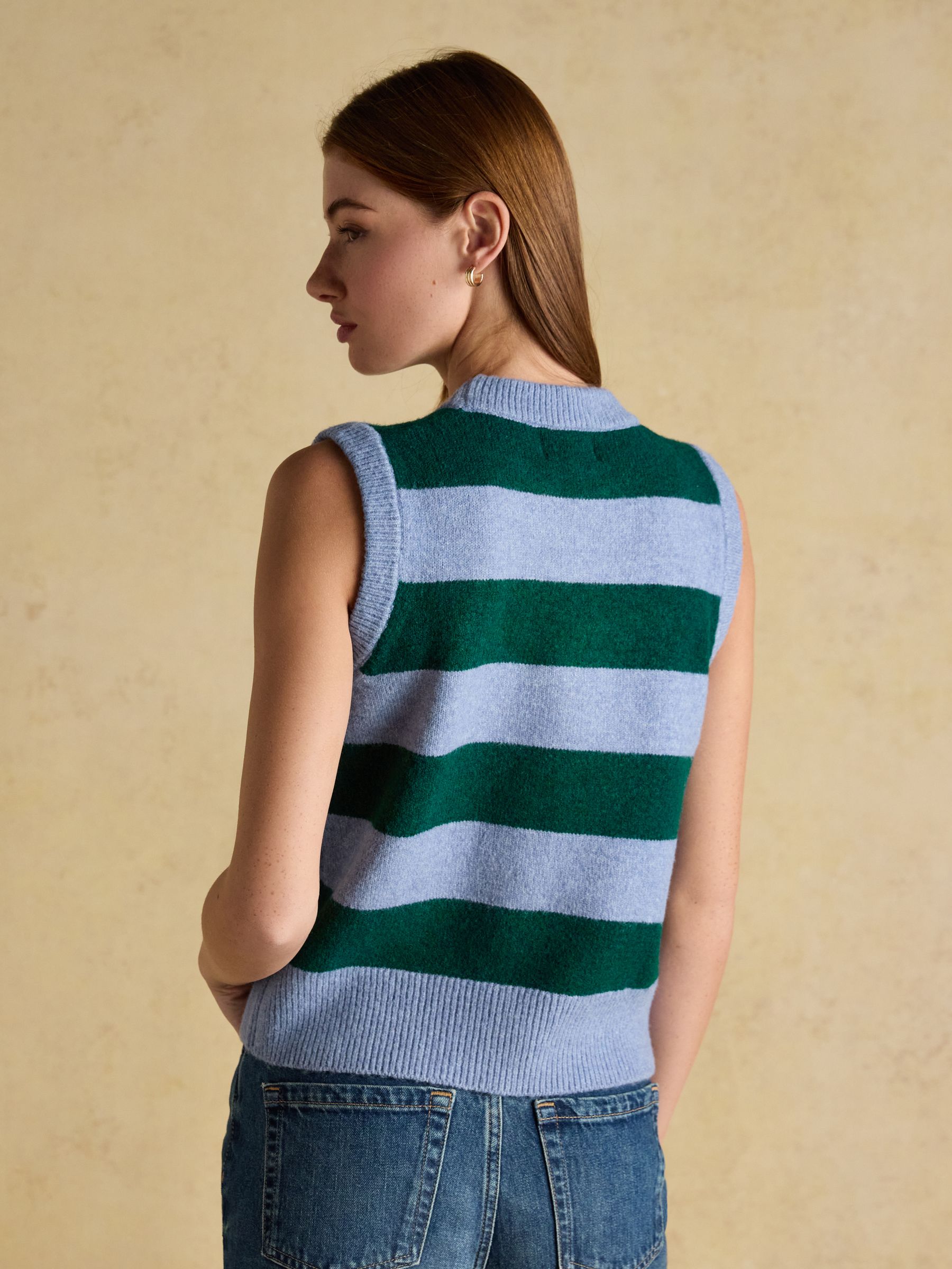 Holly Green & Blue Stripe Knitted Crew Neck Vest - Image 3 of 8