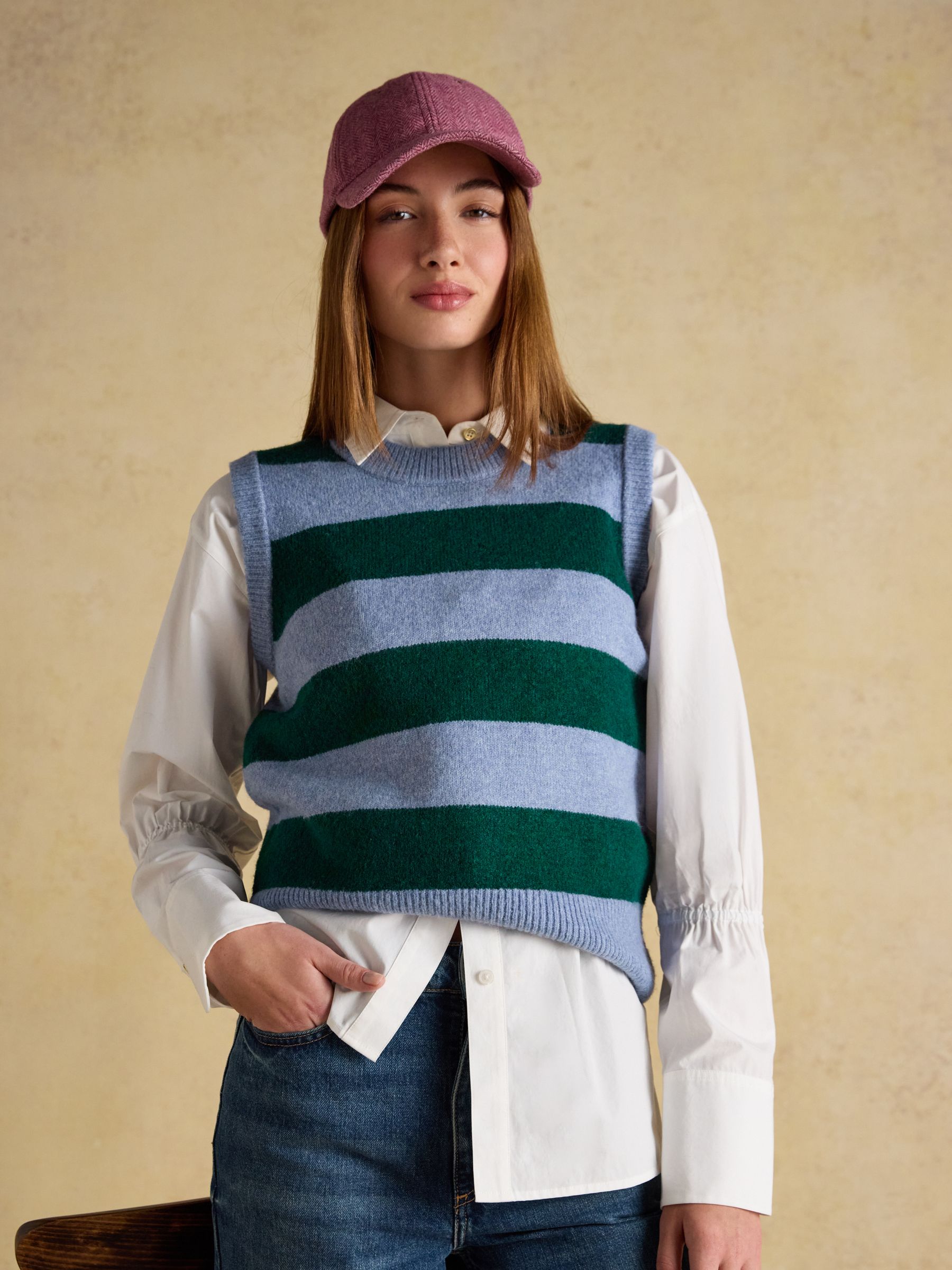 Holly Green & Blue Stripe Knitted Crew Neck Vest - Image 6 of 8