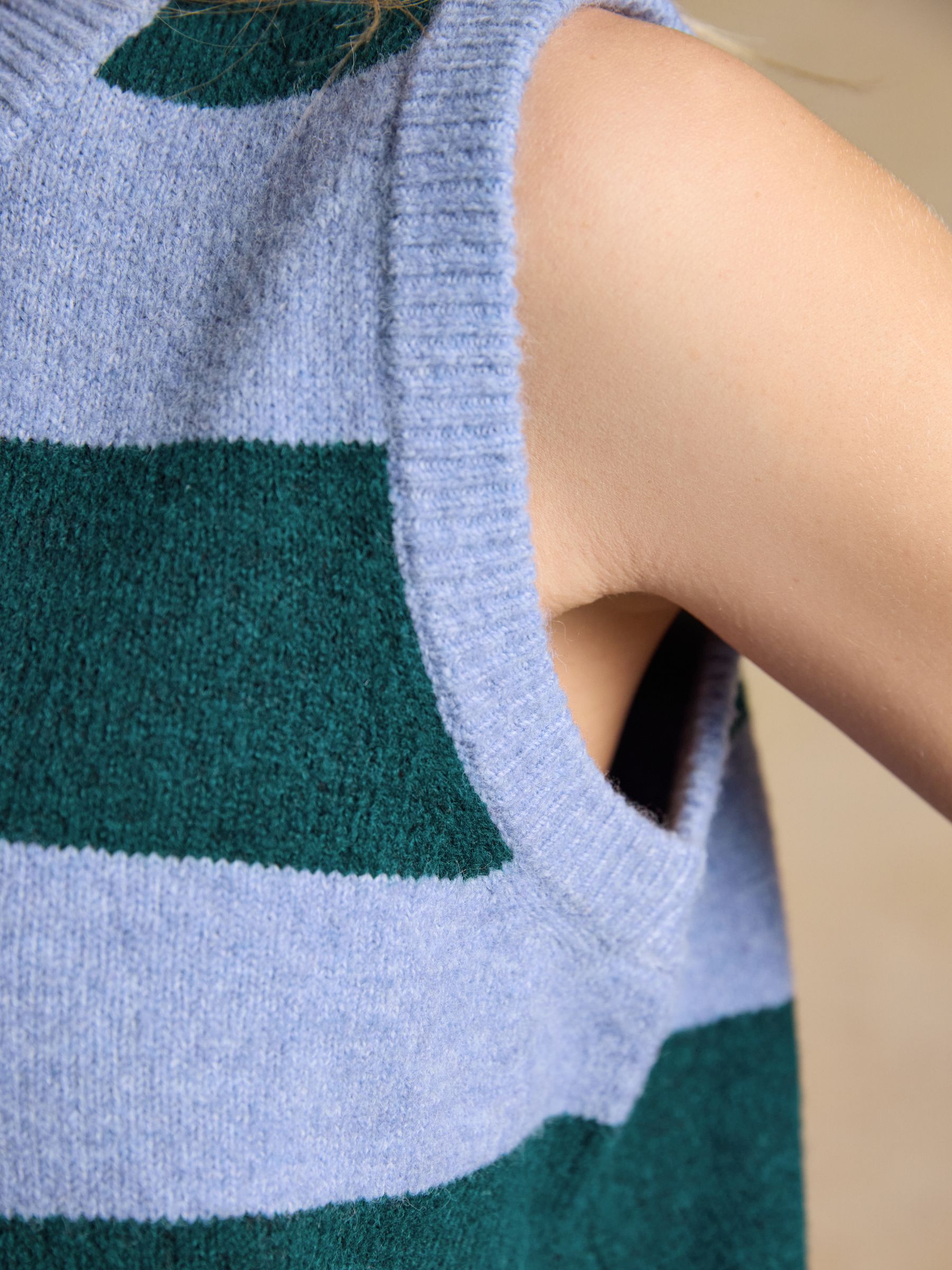 Holly Green & Blue Stripe Knitted Crew Neck Vest - Image 7 of 7 Holly Green & Blue Stripe Knitted Crew Neck Vest - Image 7 of 7