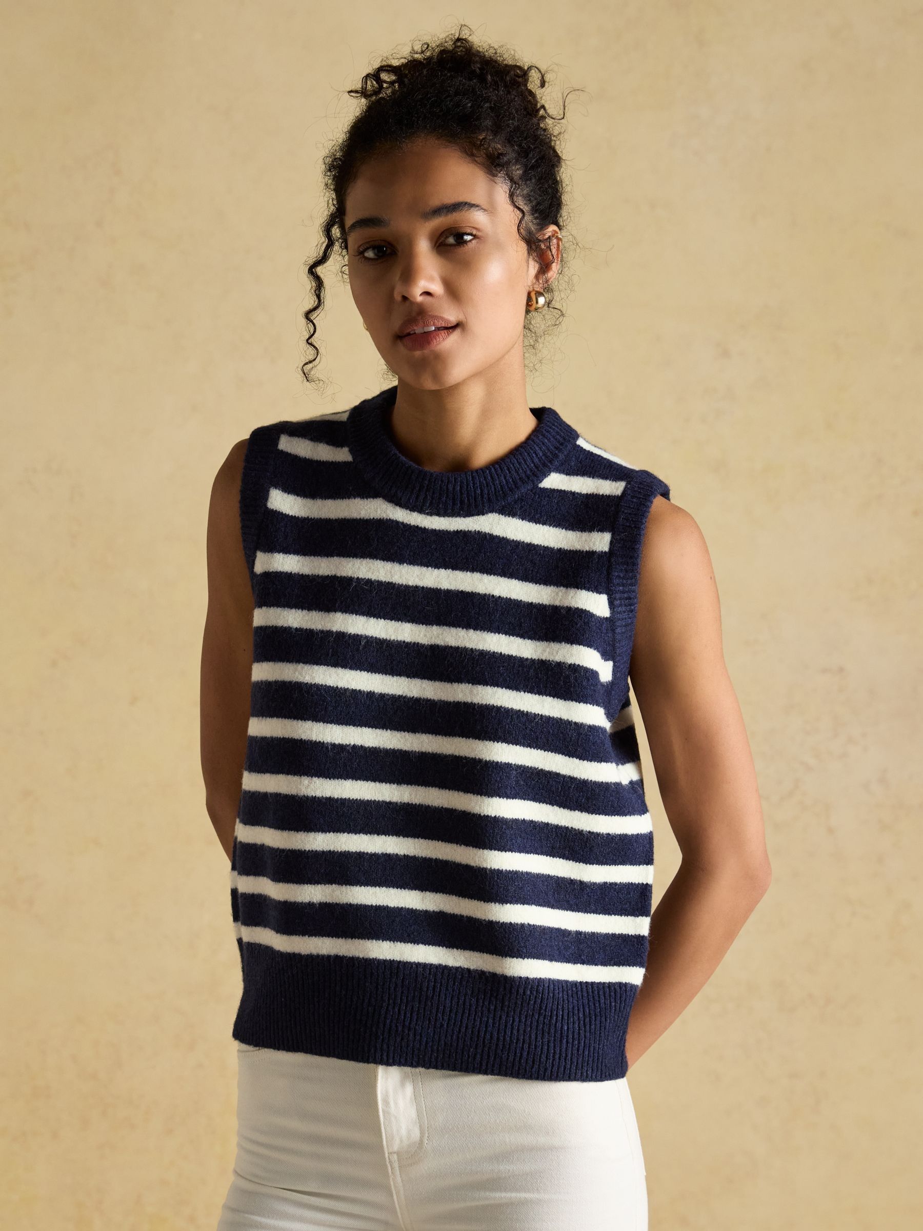 Holly Navy White Knitted Crew Neck Vest Joules
