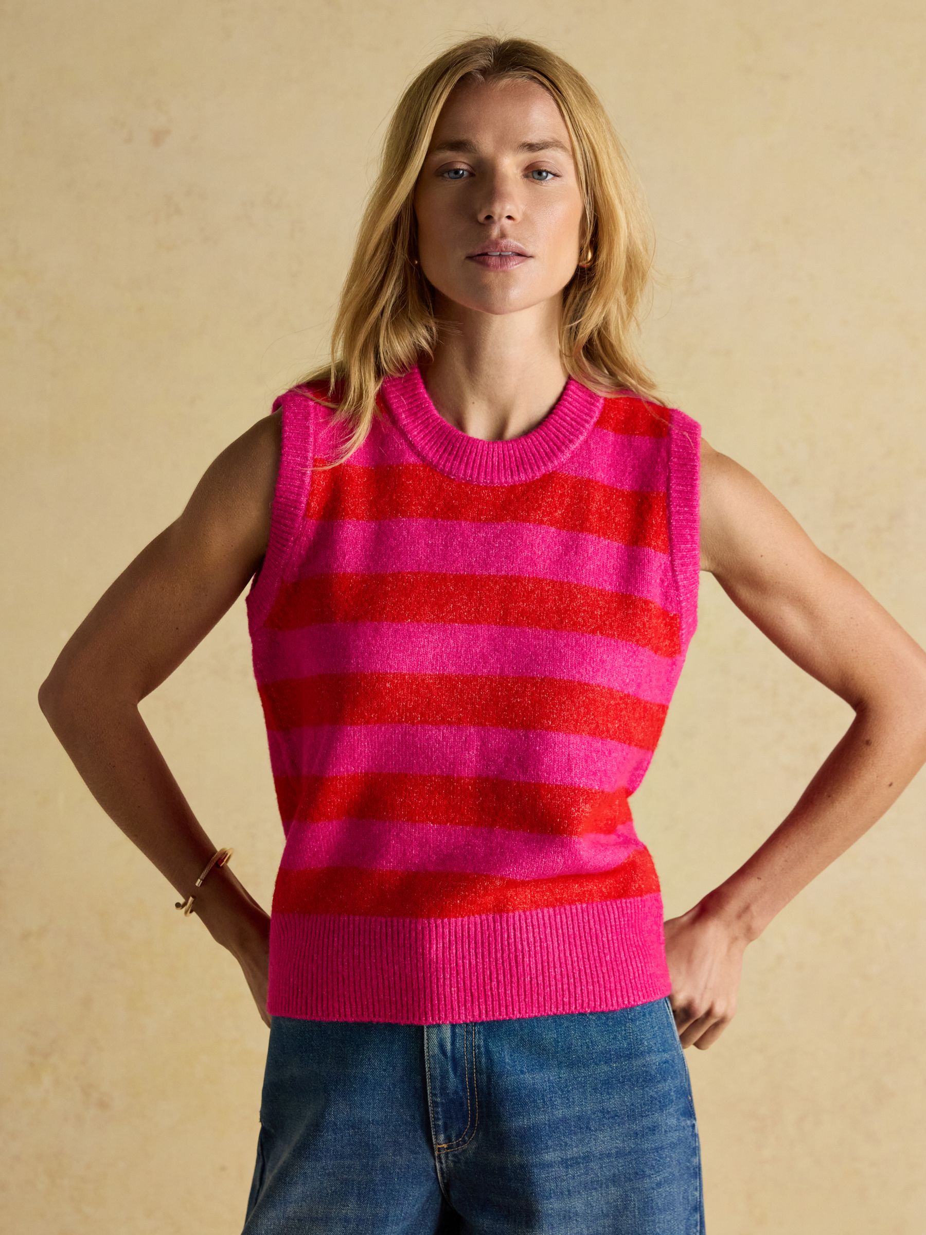 Holly Pink & Red Stripe Knitted Crew Neck Vest - Image 6 of 13