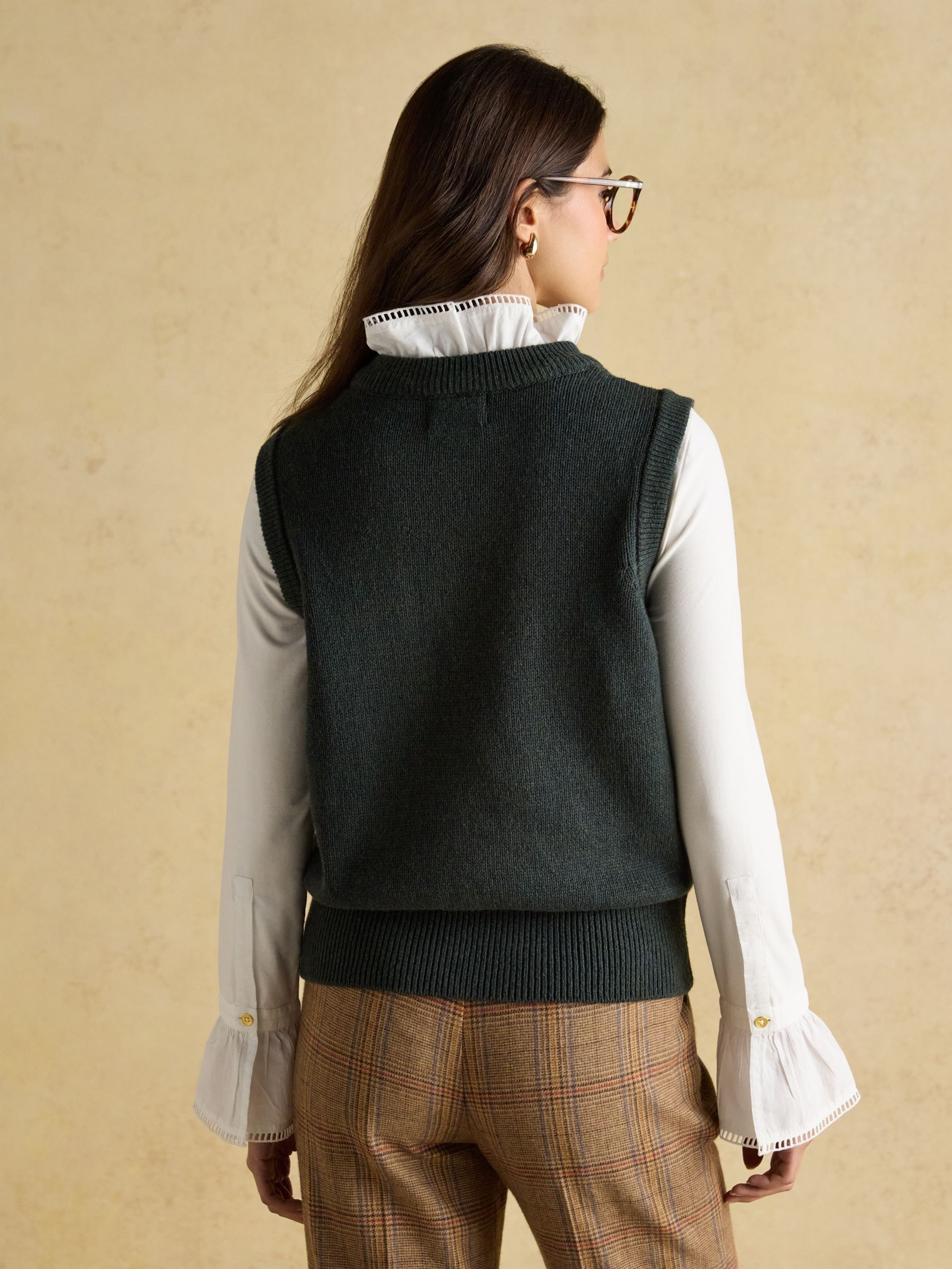 Jonty Green Intarsia Cotton Rich Knitted Vest - Image 2 of 9