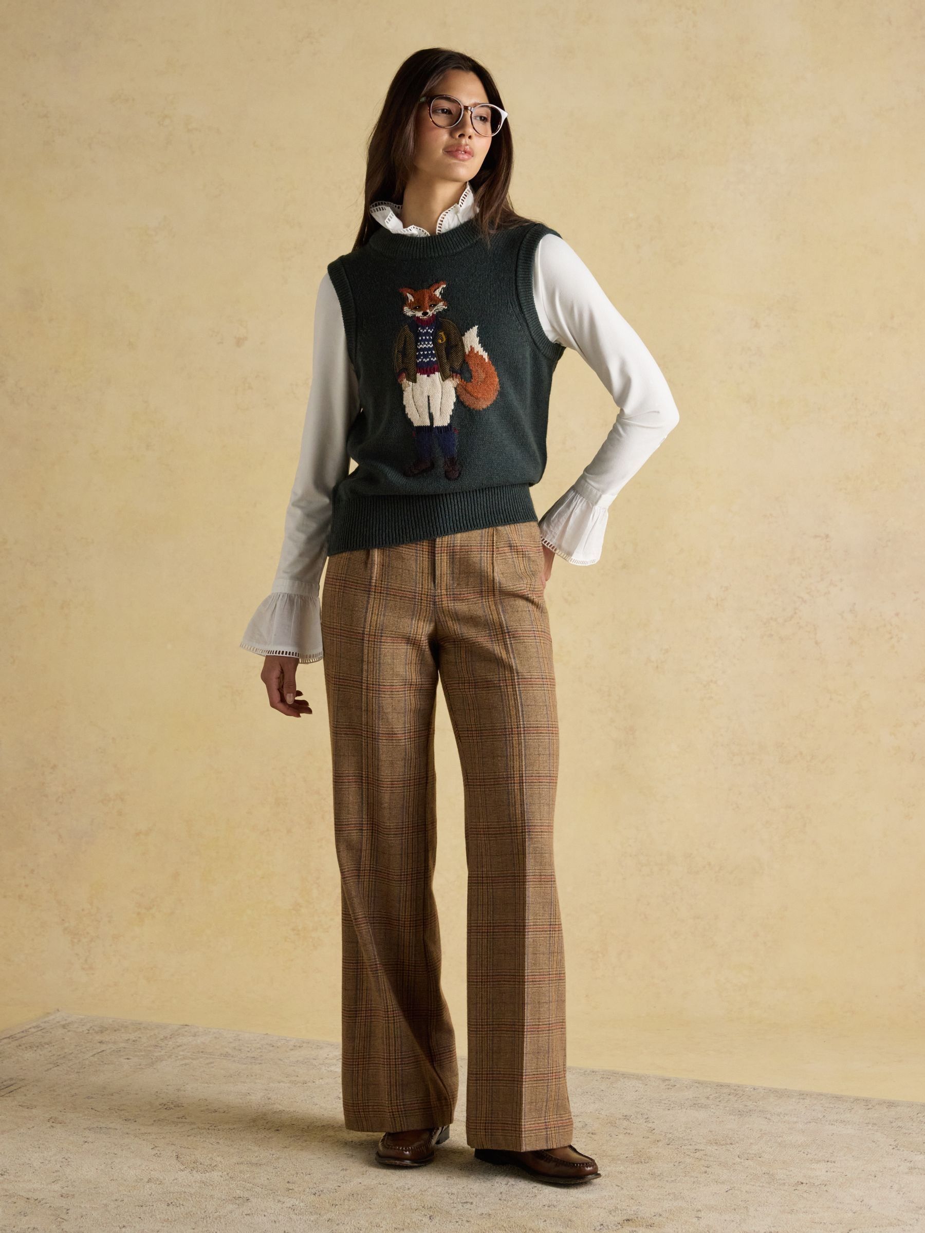 Jonty Green Intarsia Cotton Rich Knitted Vest - Image 3 of 9