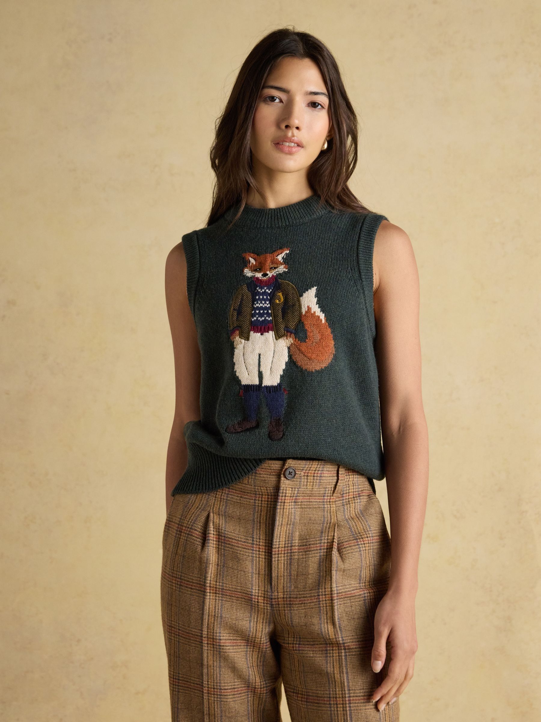 Jonty Green Intarsia Cotton Rich Knitted Vest - Image 5 of 9