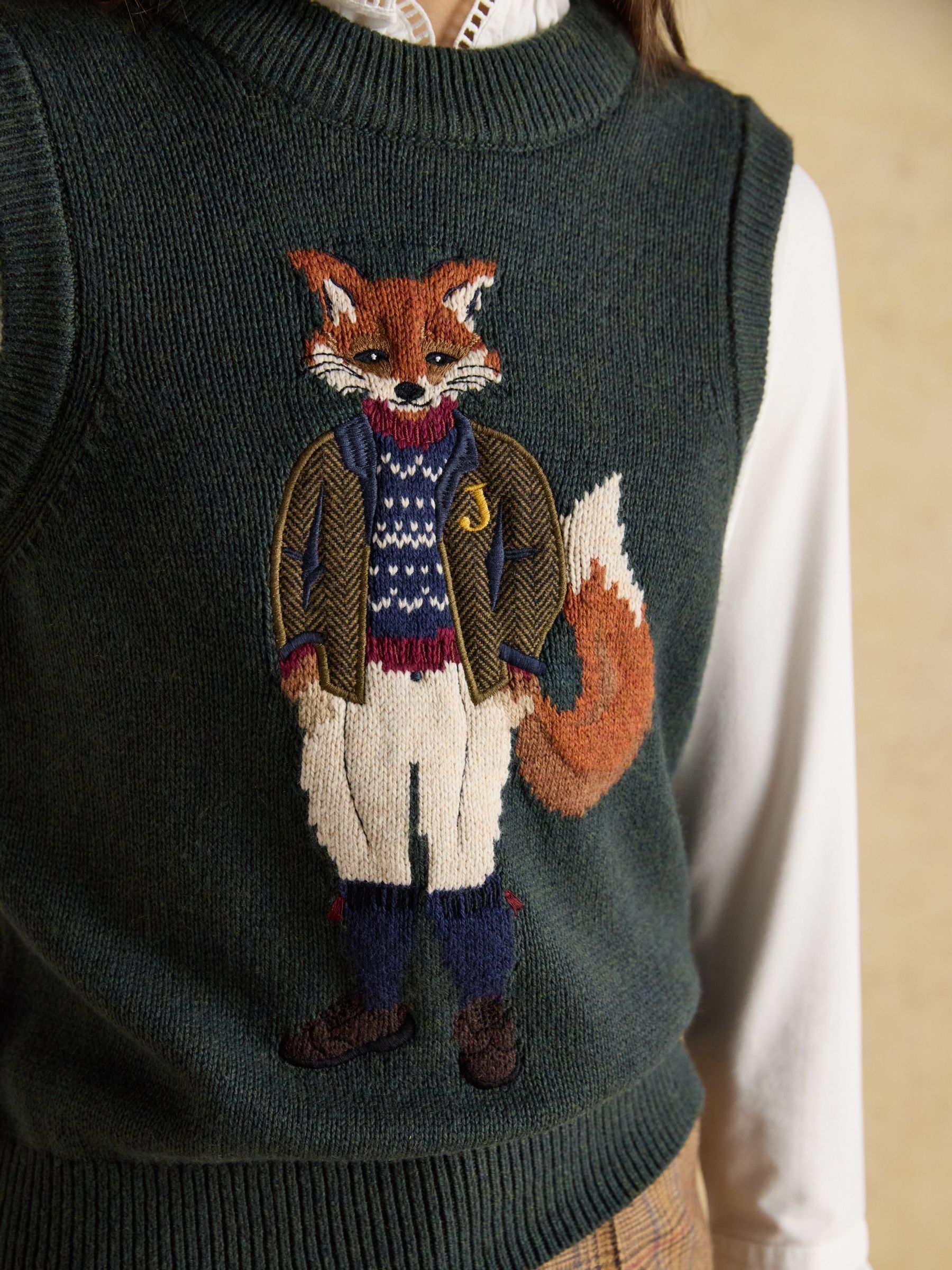 Jonty Green Intarsia Cotton Rich Knitted Vest - Image 7 of 9