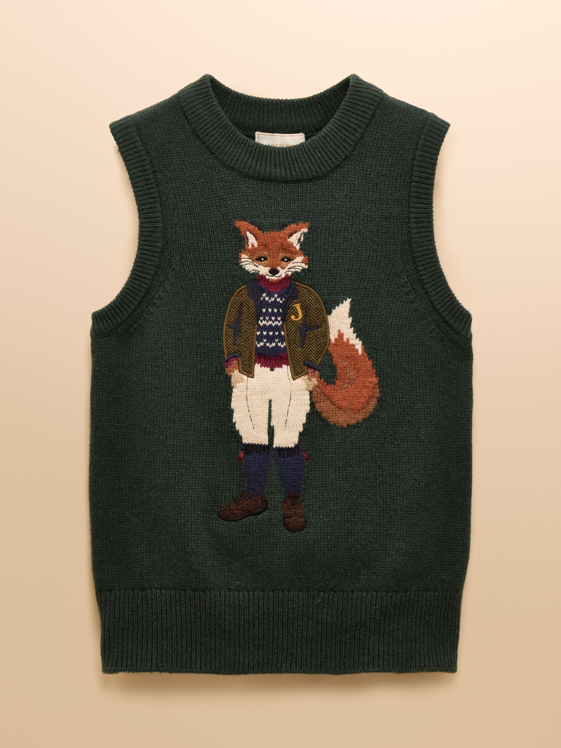 Jonty Green Intarsia Cotton Rich Knitted Vest - Image 9 of 9