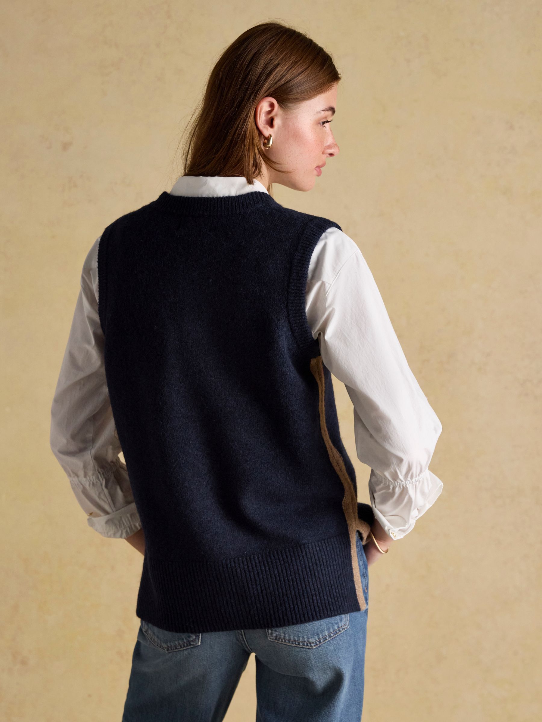 Holly Navy V-Neck Longline Knitted Vest - Image 2 of 7