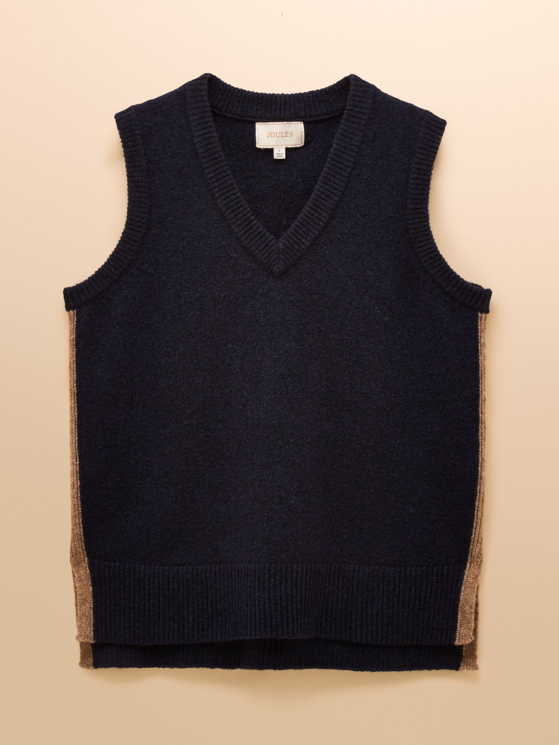 Holly Navy V-Neck Longline Knitted Vest | Joules