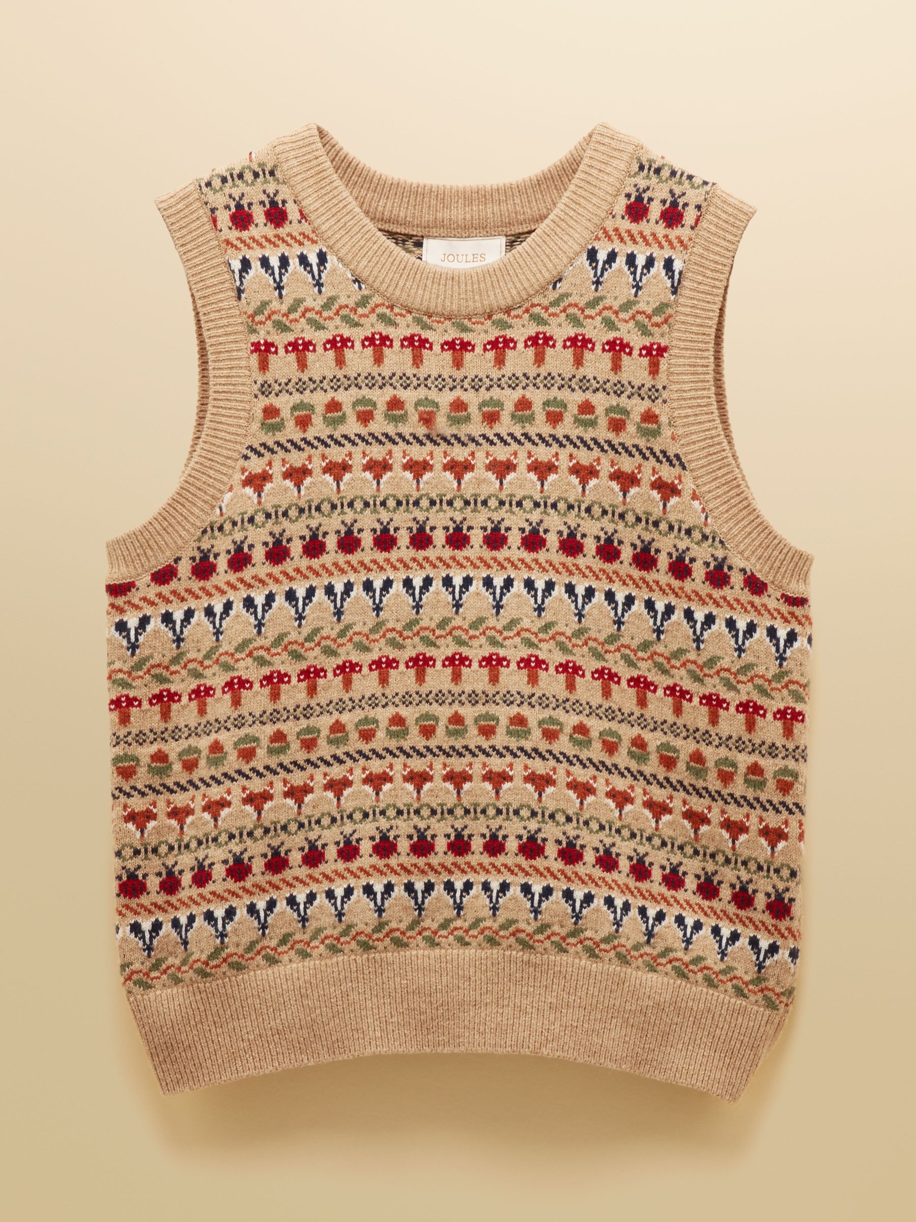 Woodland Oatmeal Cotton-Rich Intarsia Crew Neck Knitted Vest - Image 9 of 9