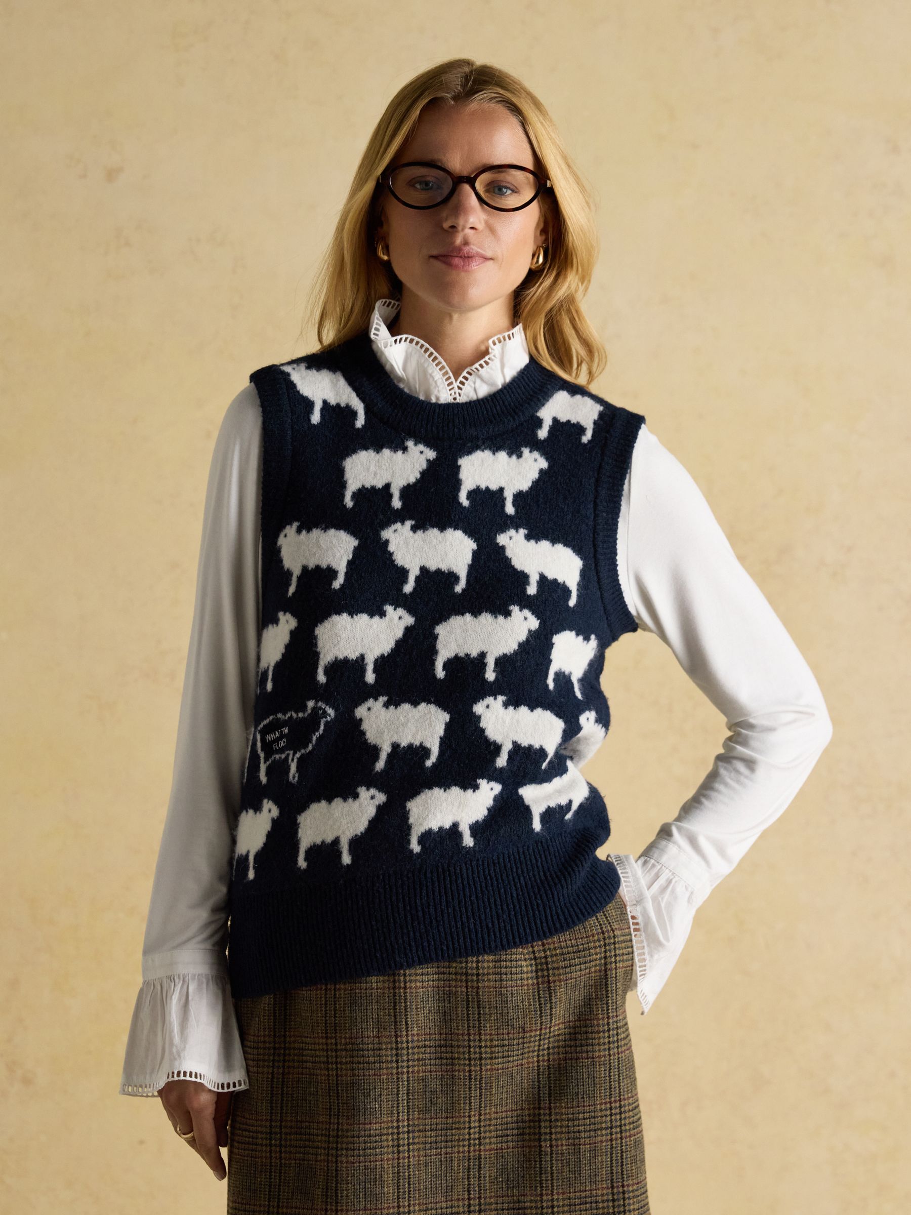 What The Flock Navy Intarsia Knitted Vest - Image 3 of 9