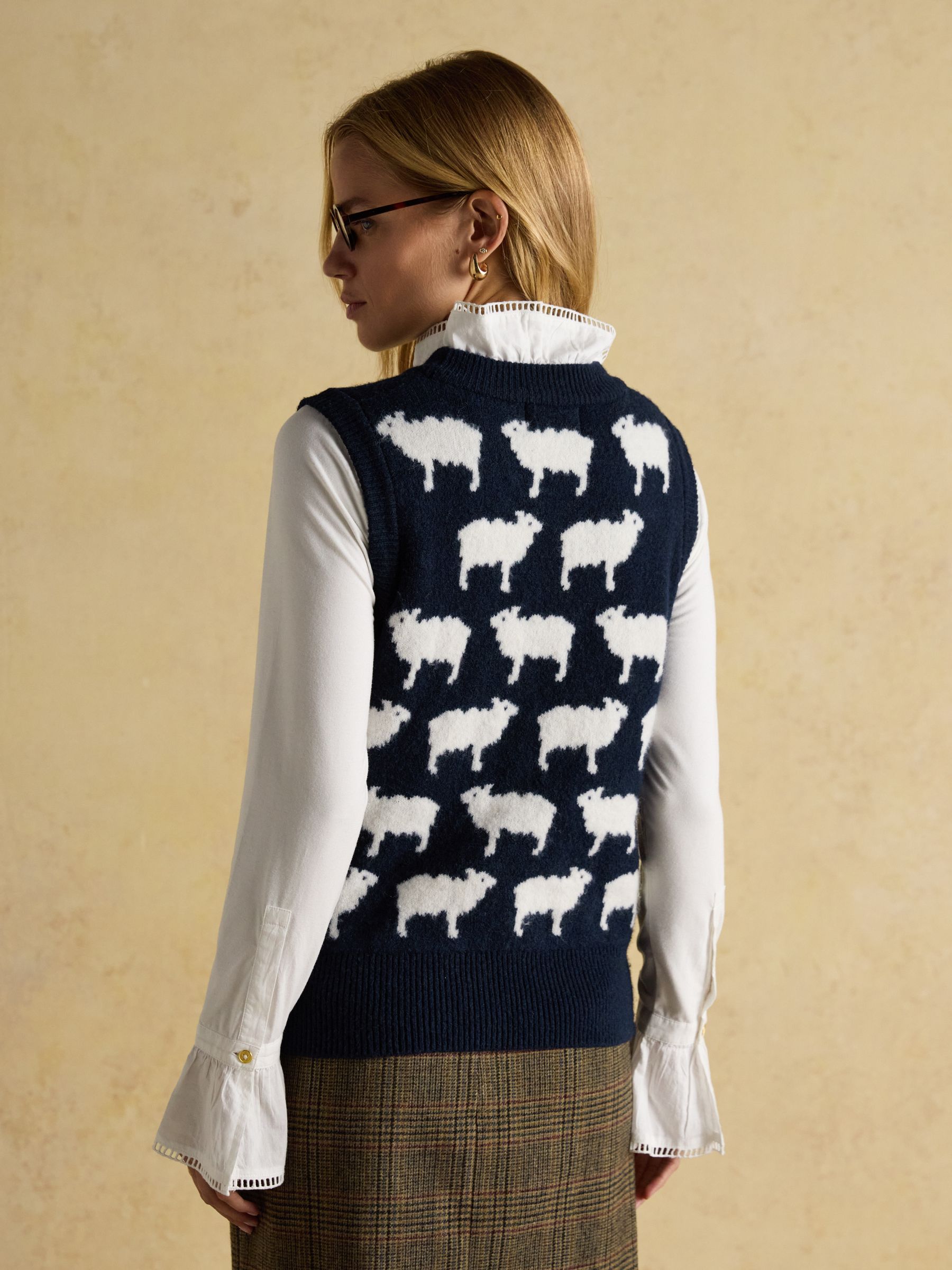 What The Flock Navy Intarsia Knitted Vest - Image 4 of 9