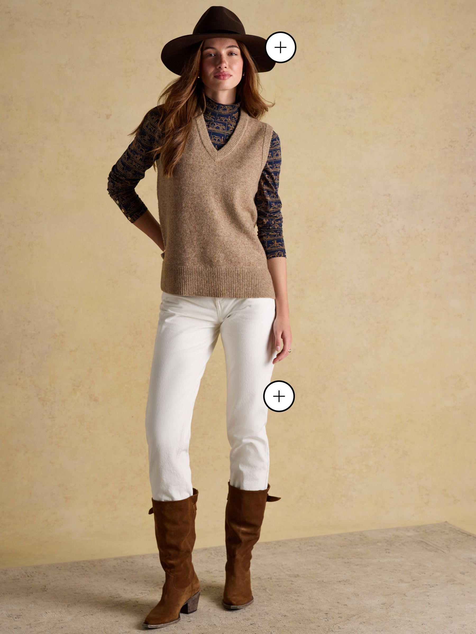 Holly Tan Brown V-Neck Longline Knitted Vest - Image 2 of 8