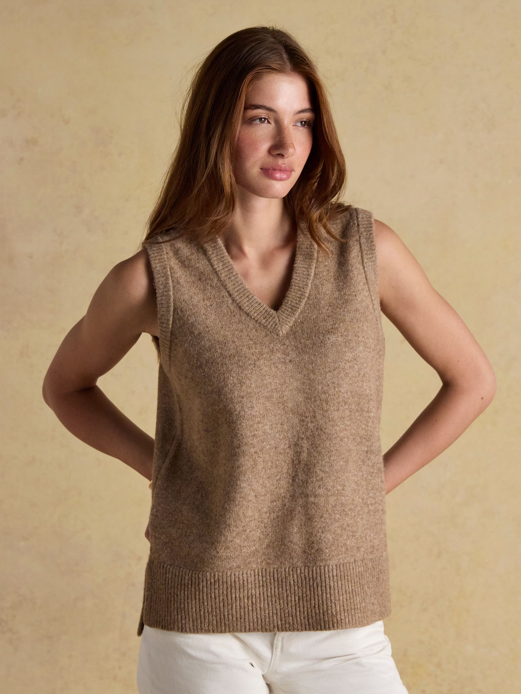 Holly Tan Brown V-Neck Longline Knitted Vest - Image 7 of 8