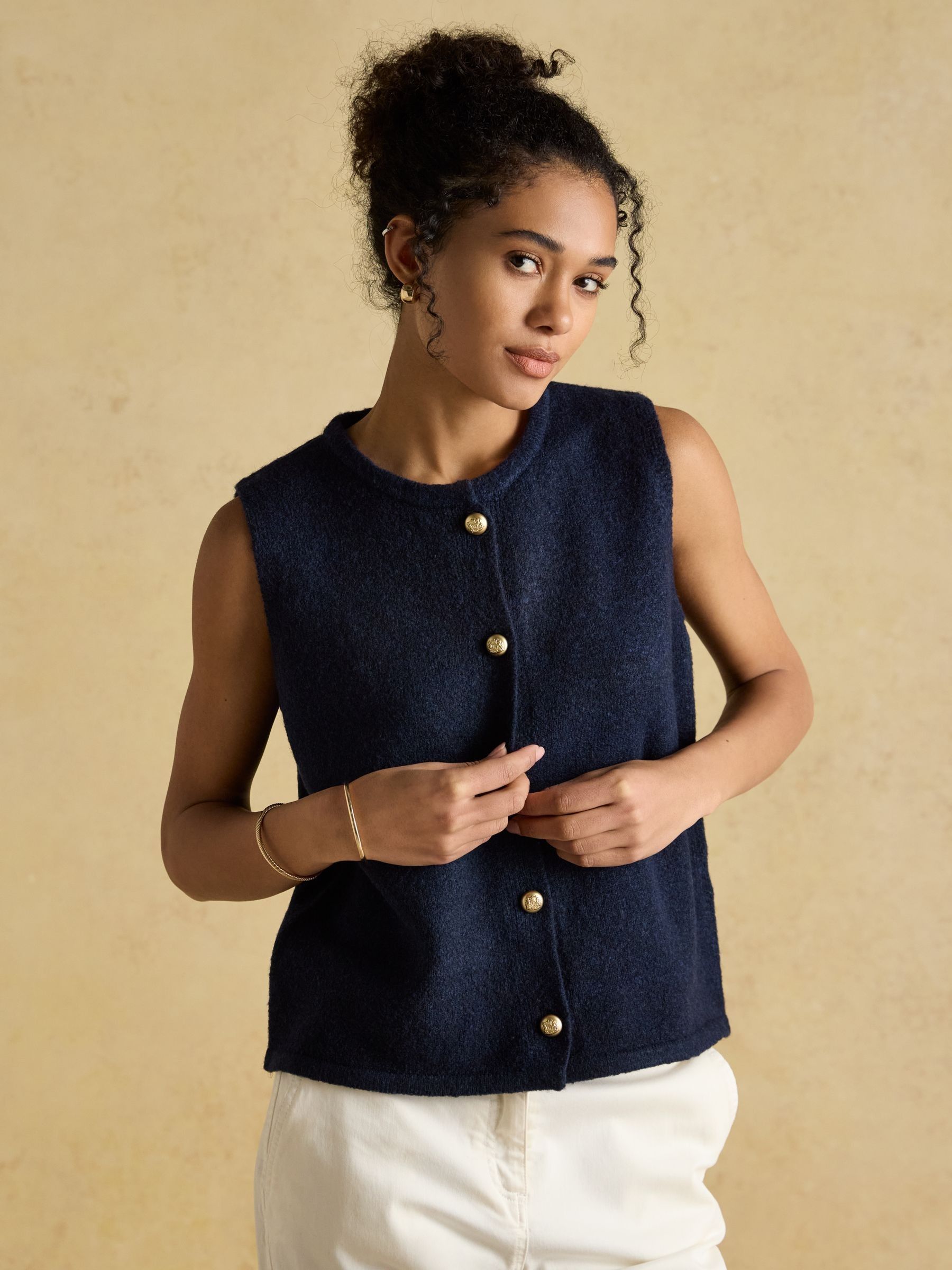 Holly Navy Button Through Knitted Vest - Image 1 of 7