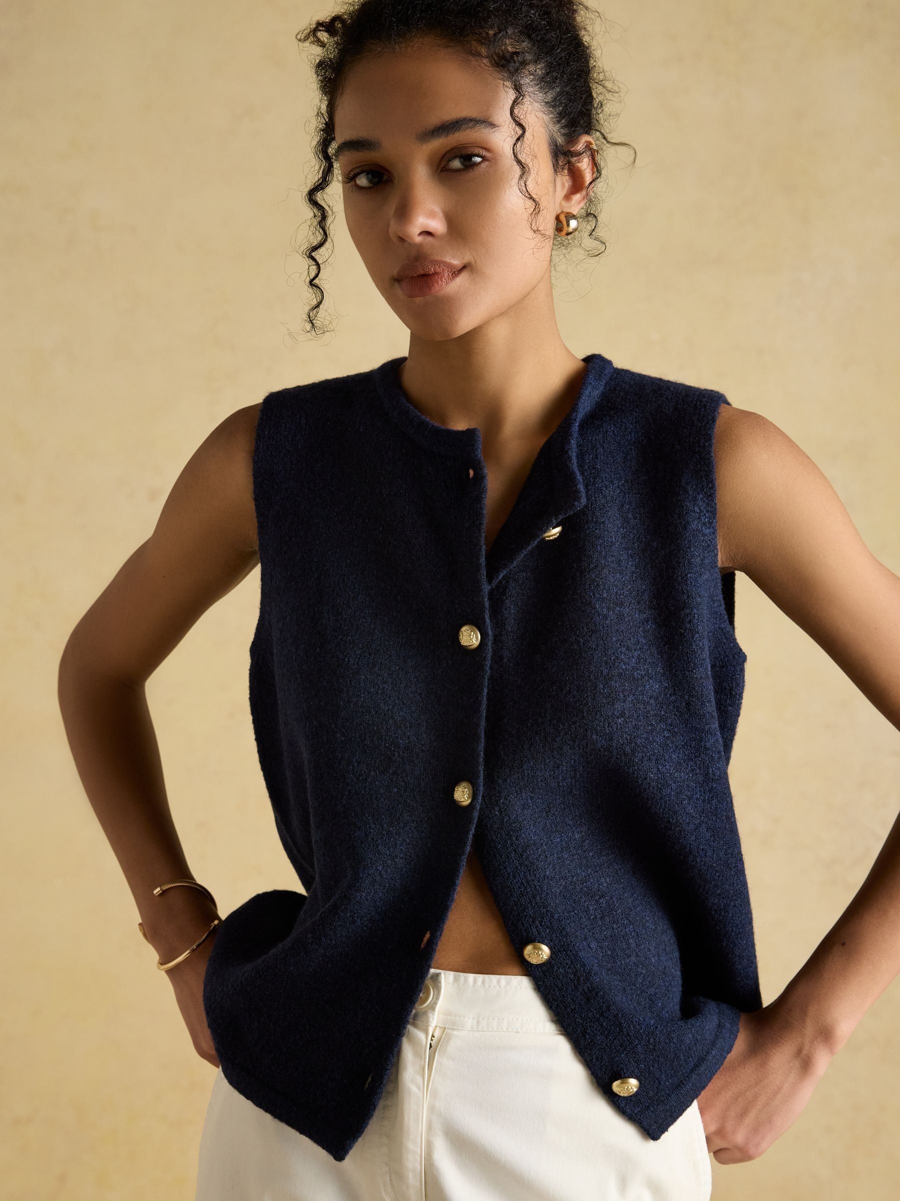 Holly Navy Button Through Knitted Vest - Image 3 of 7