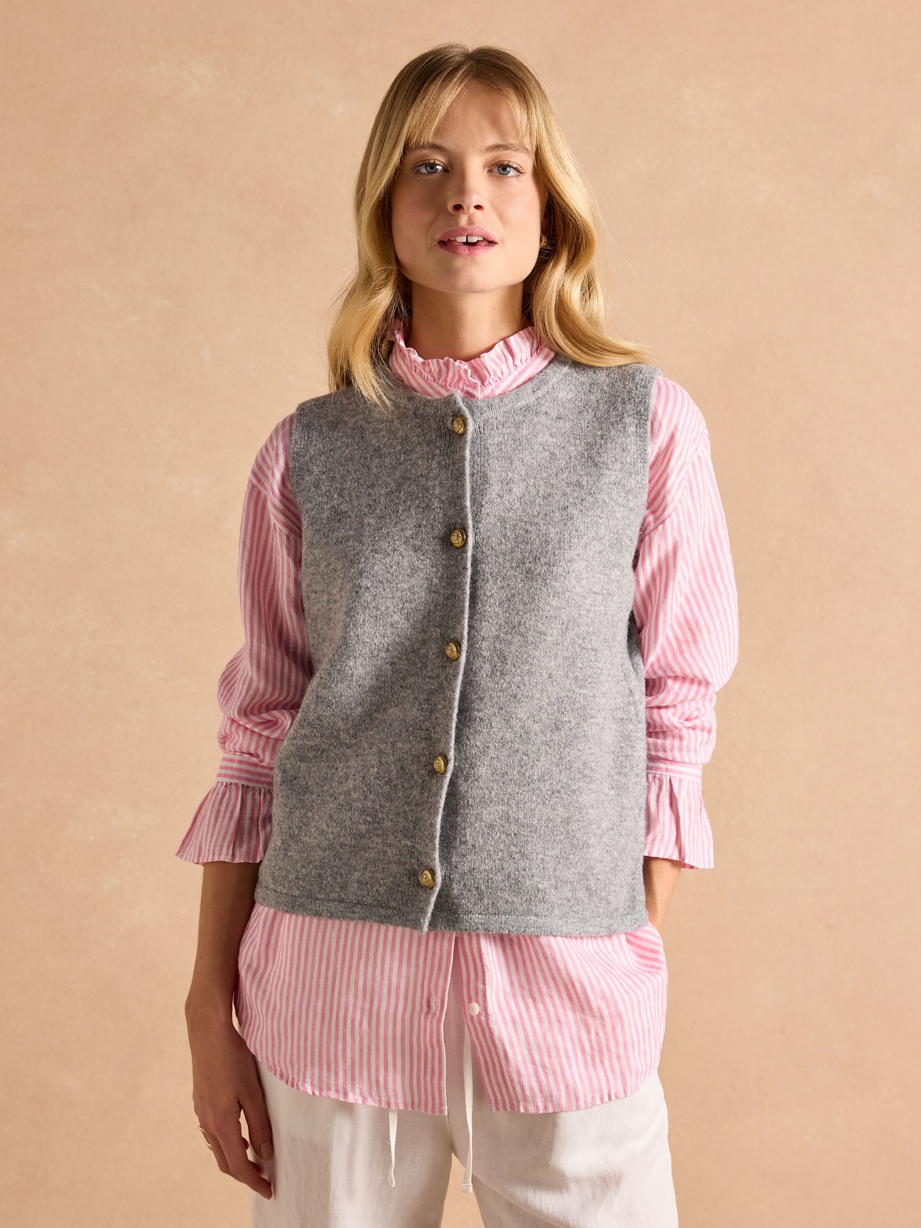 Holly Grey Button Through Knitted Vest - Image 1 of 8