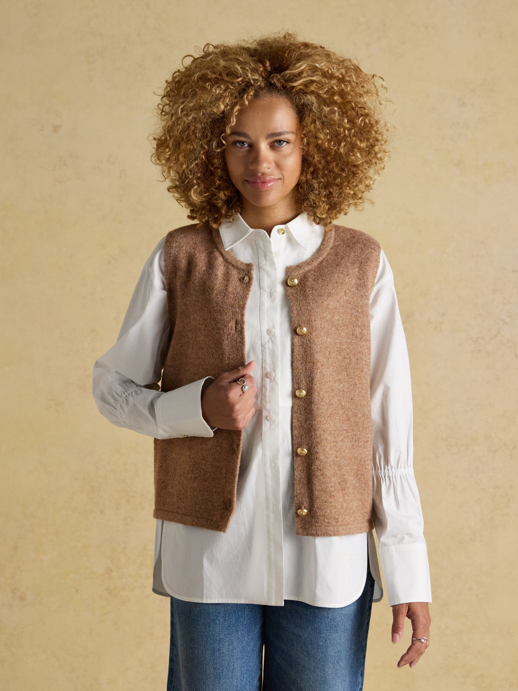 Holly Camel Button Through Knitted Vest - Image 5 of 7