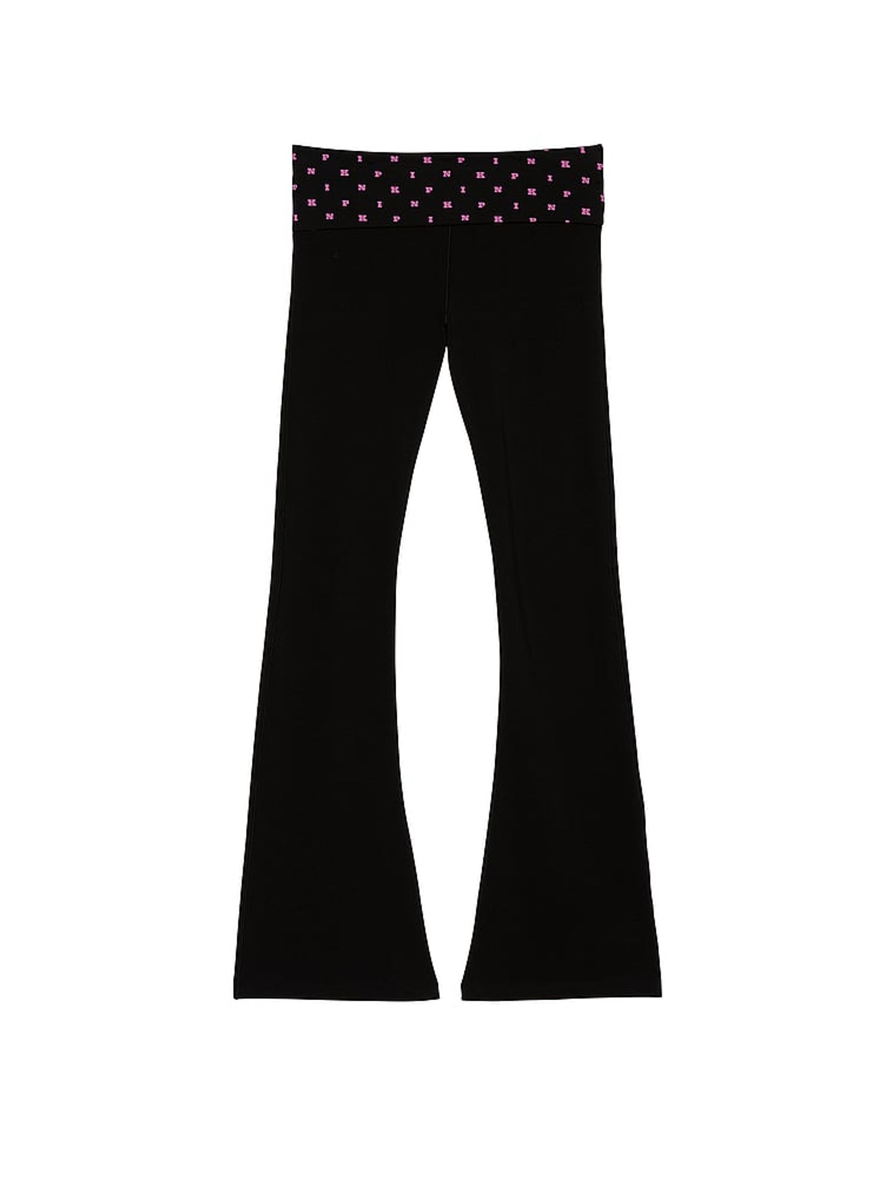 Black Cotton Foldover Flare Leggings - Image 3 of 3