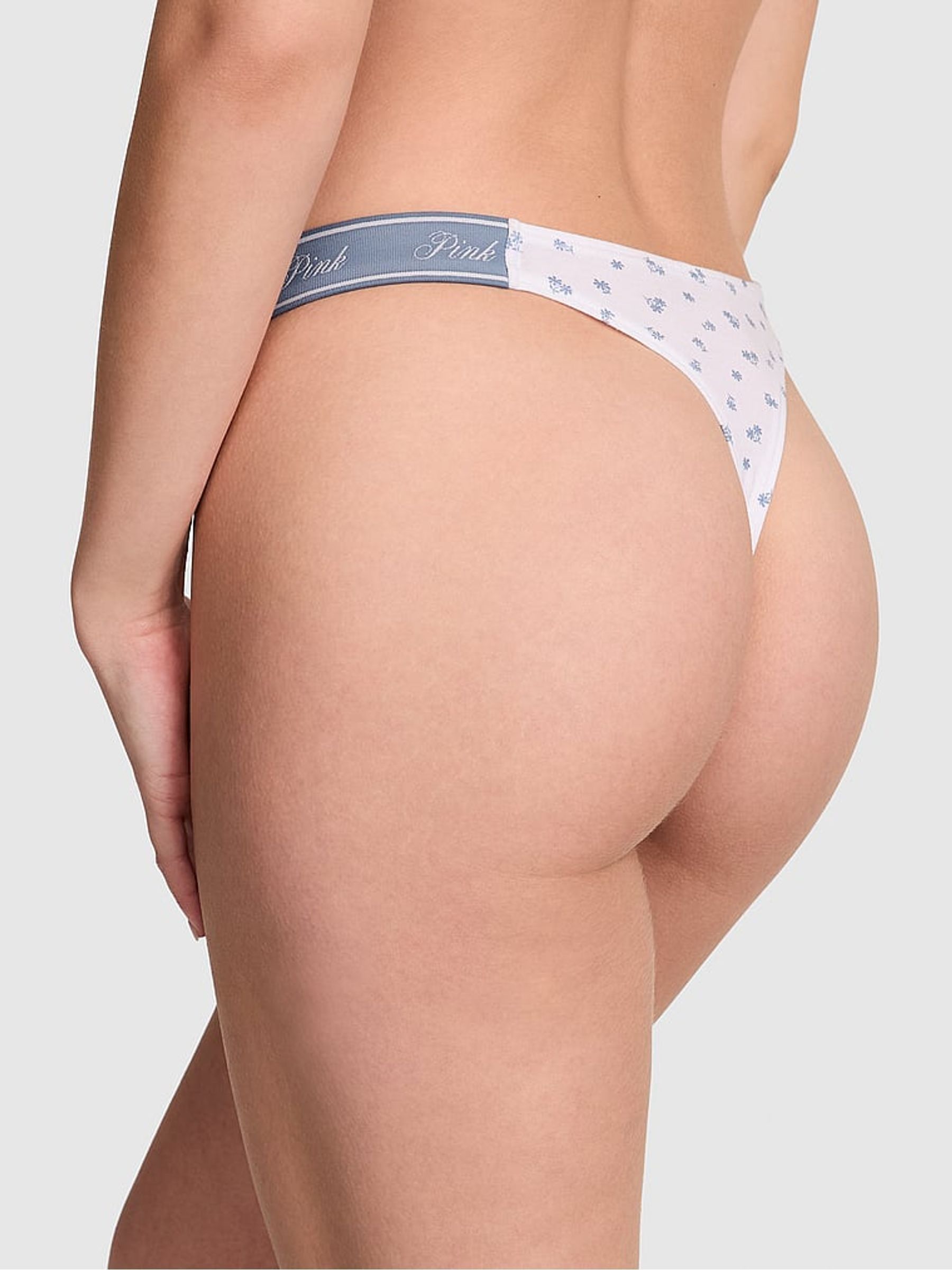 White Floral Thong Cotton Logo Knickers - Image 2 of 3