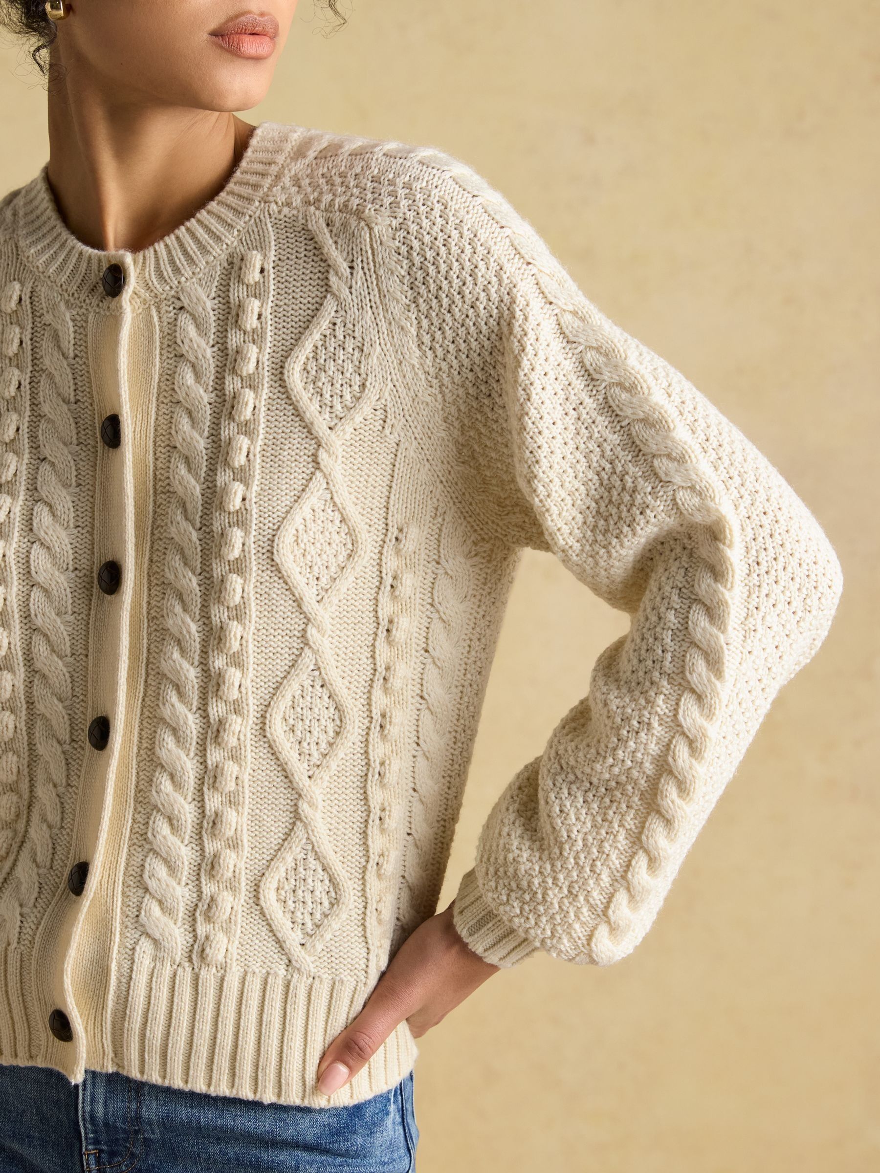 Rafferty Cream Cable Knit Cardigan | Joules