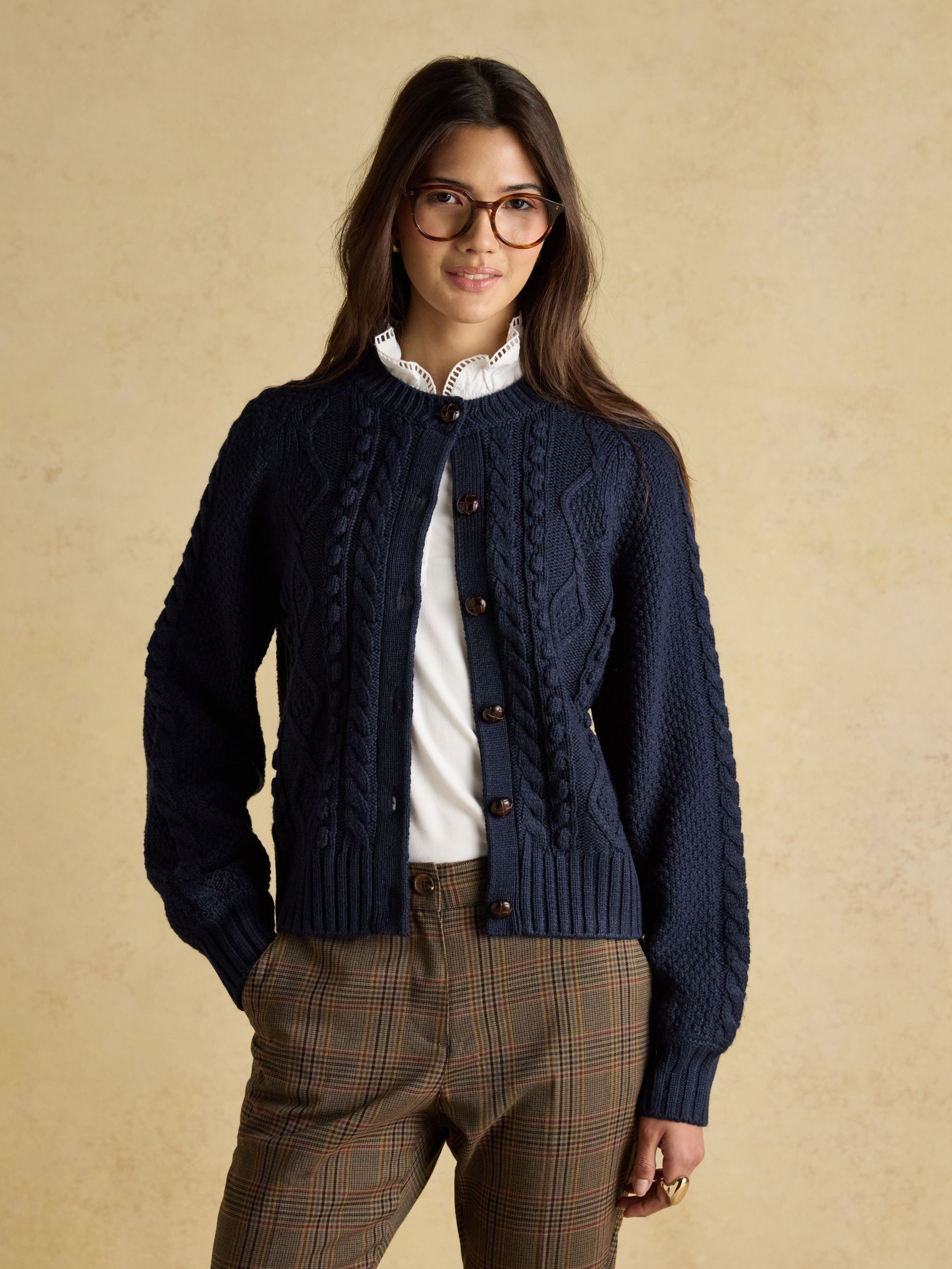 Rafferty Navy Cable Knit Cardigan | Joules