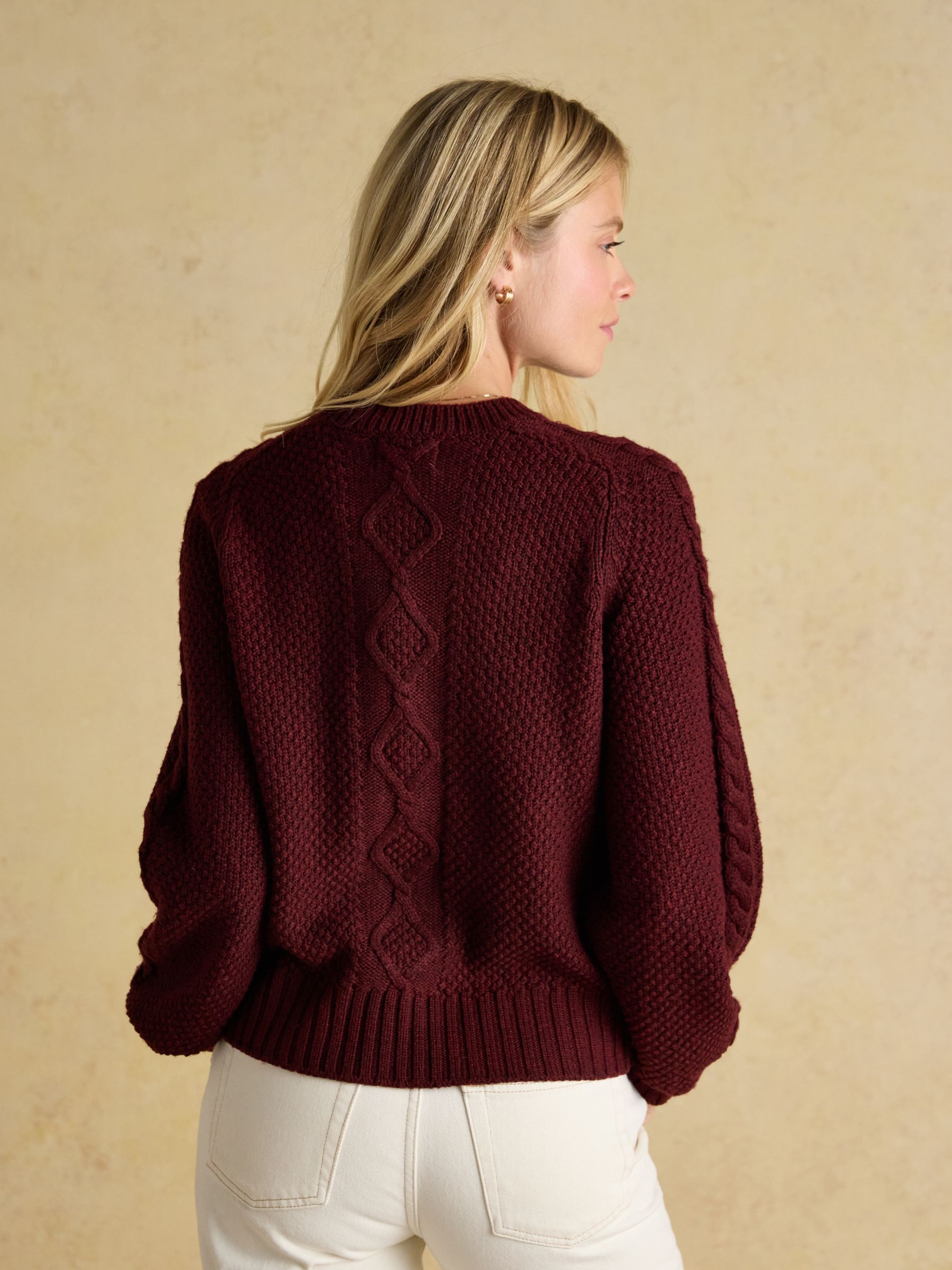 Rafferty Wine Cable Knit Cardigan - Image 2 of 9