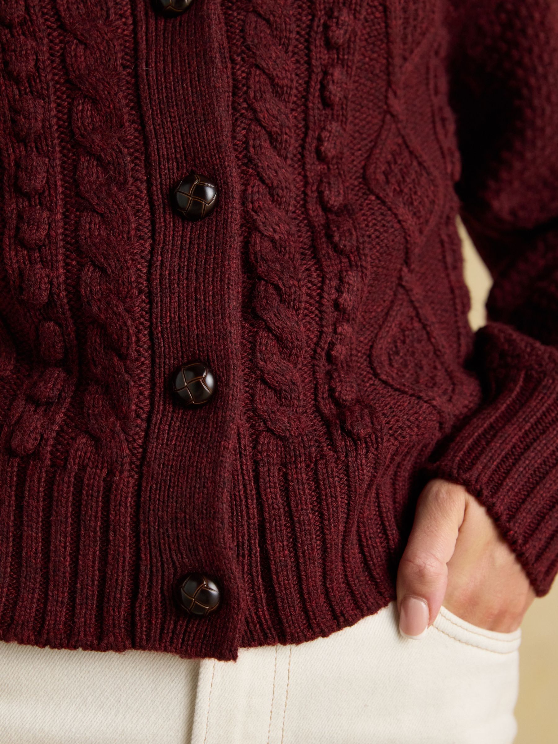 Rafferty Wine Cable Knit Cardigan - Image 6 of 9