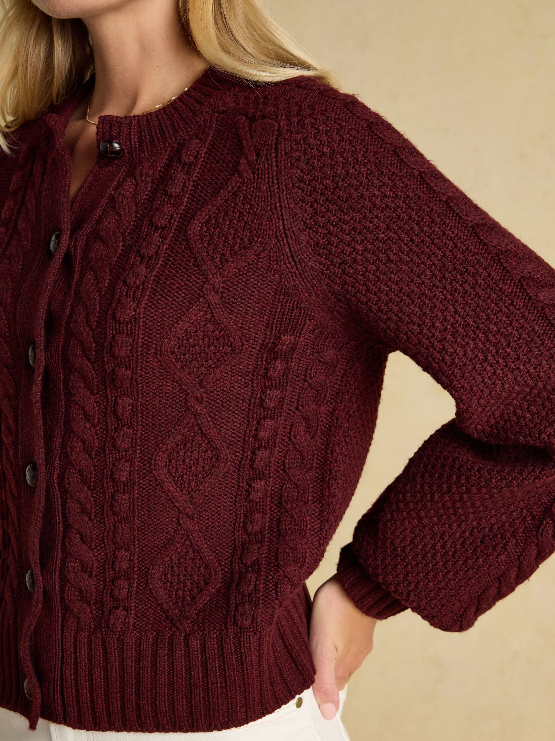 Rafferty Wine Cable Knit Cardigan - Image 7 of 9