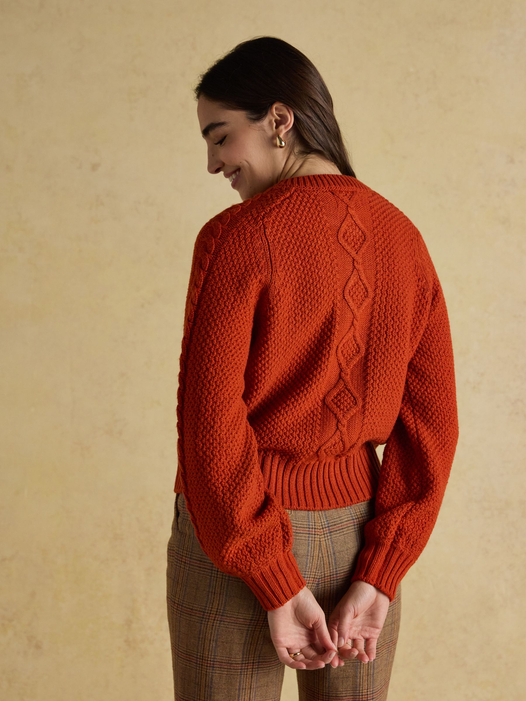 Rafferty Burnt Orange Cable Knit Cardigan - Image 2 of 7