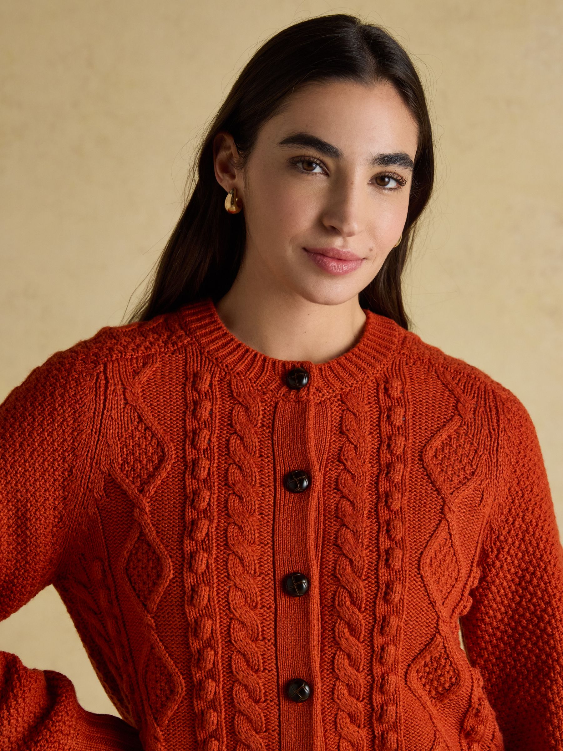 Rafferty Burnt Orange Cable Knit Cardigan - Image 4 of 7
