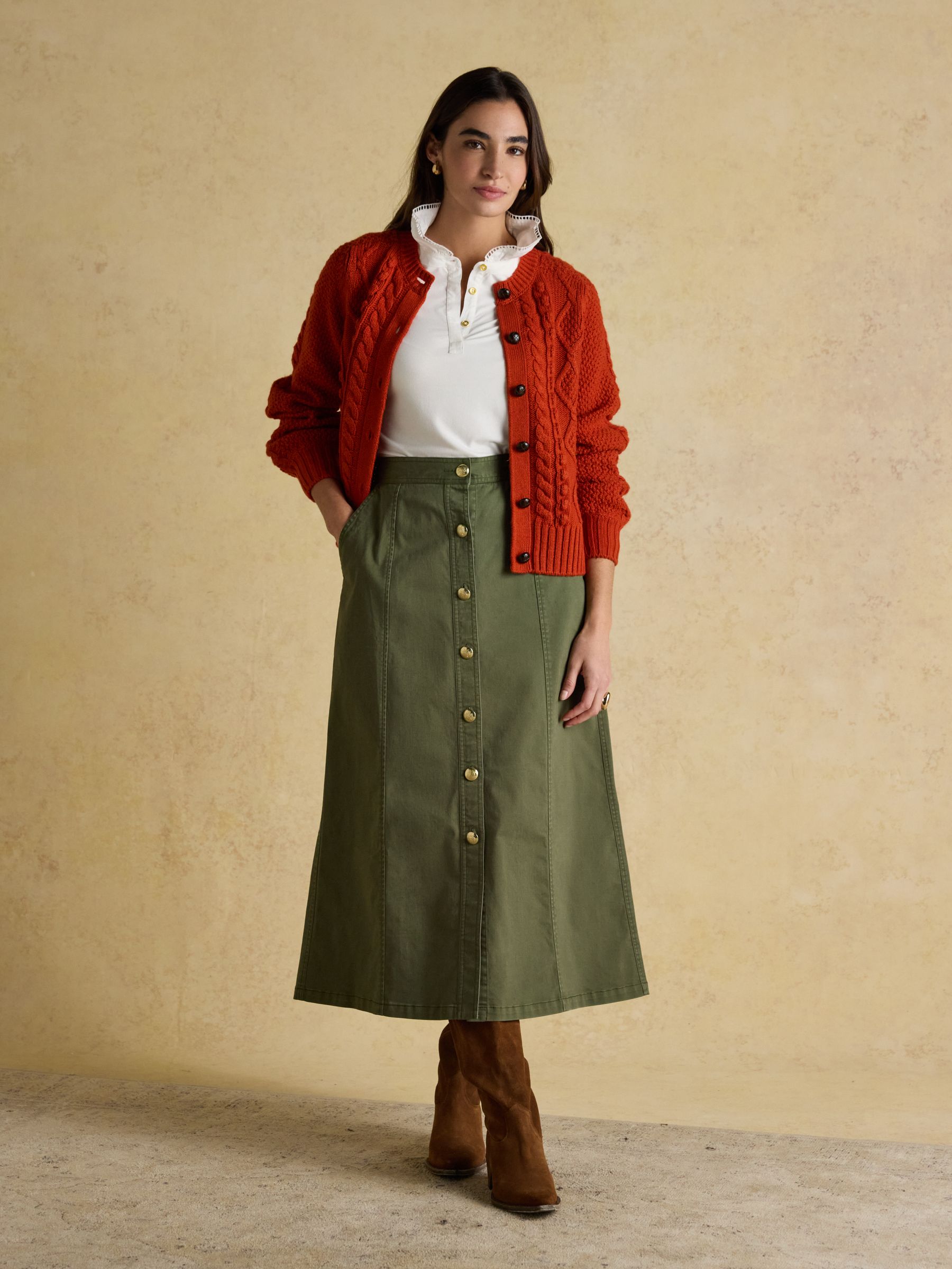 Rafferty Burnt Orange Cable Knit Cardigan - Image 6 of 7