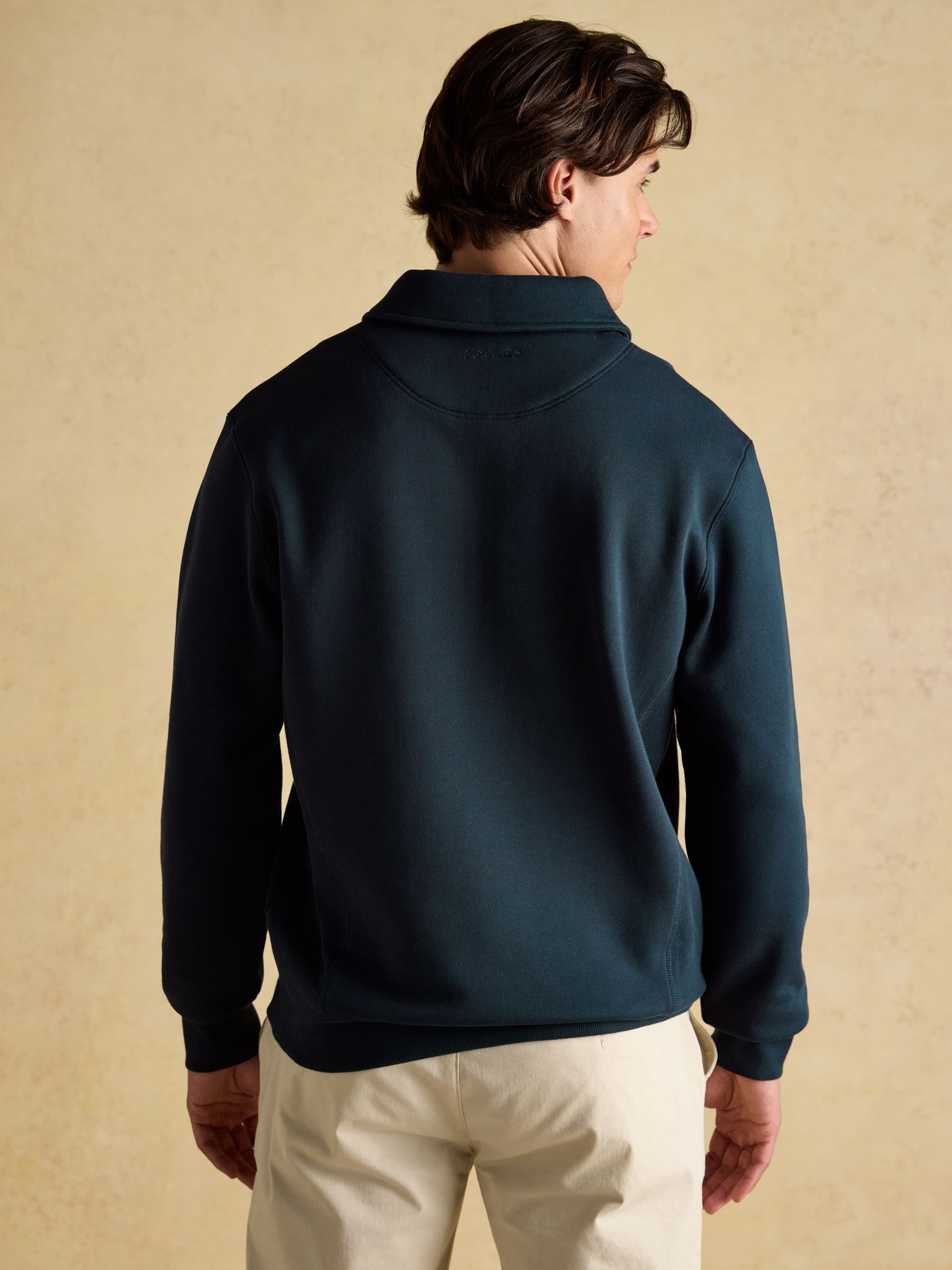 Navy Brushed Cotton Collar Quarter Zip Sweatshirt - Image 2 of 8