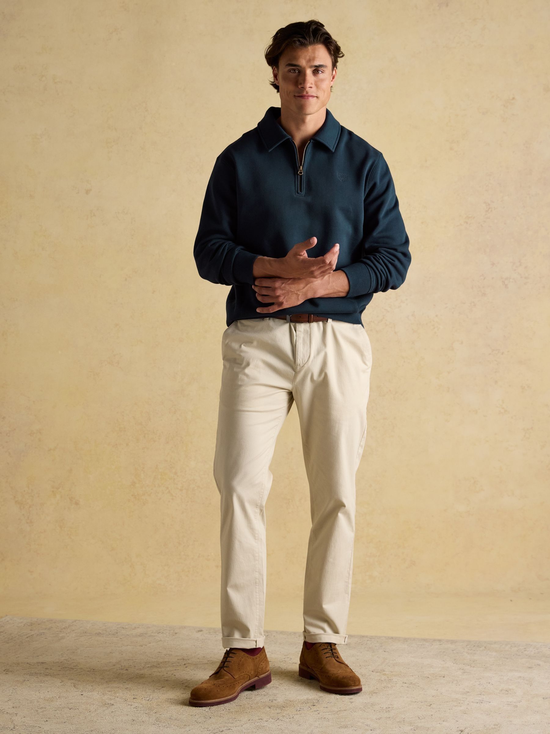 Navy Brushed Cotton Collar Quarter Zip Sweatshirt - Image 3 of 8