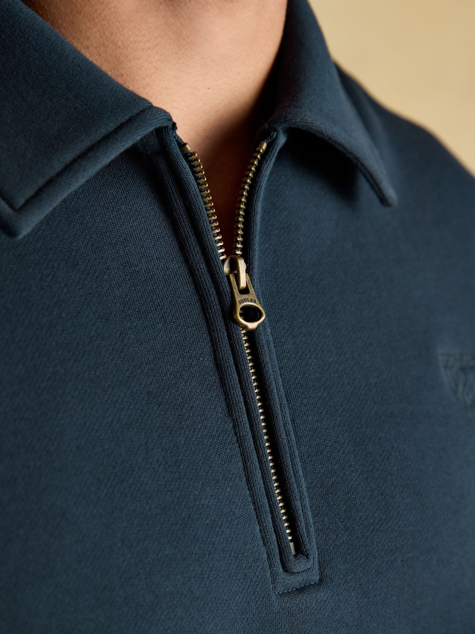 Navy Brushed Cotton Collar Quarter Zip Sweatshirt - Image 4 of 8