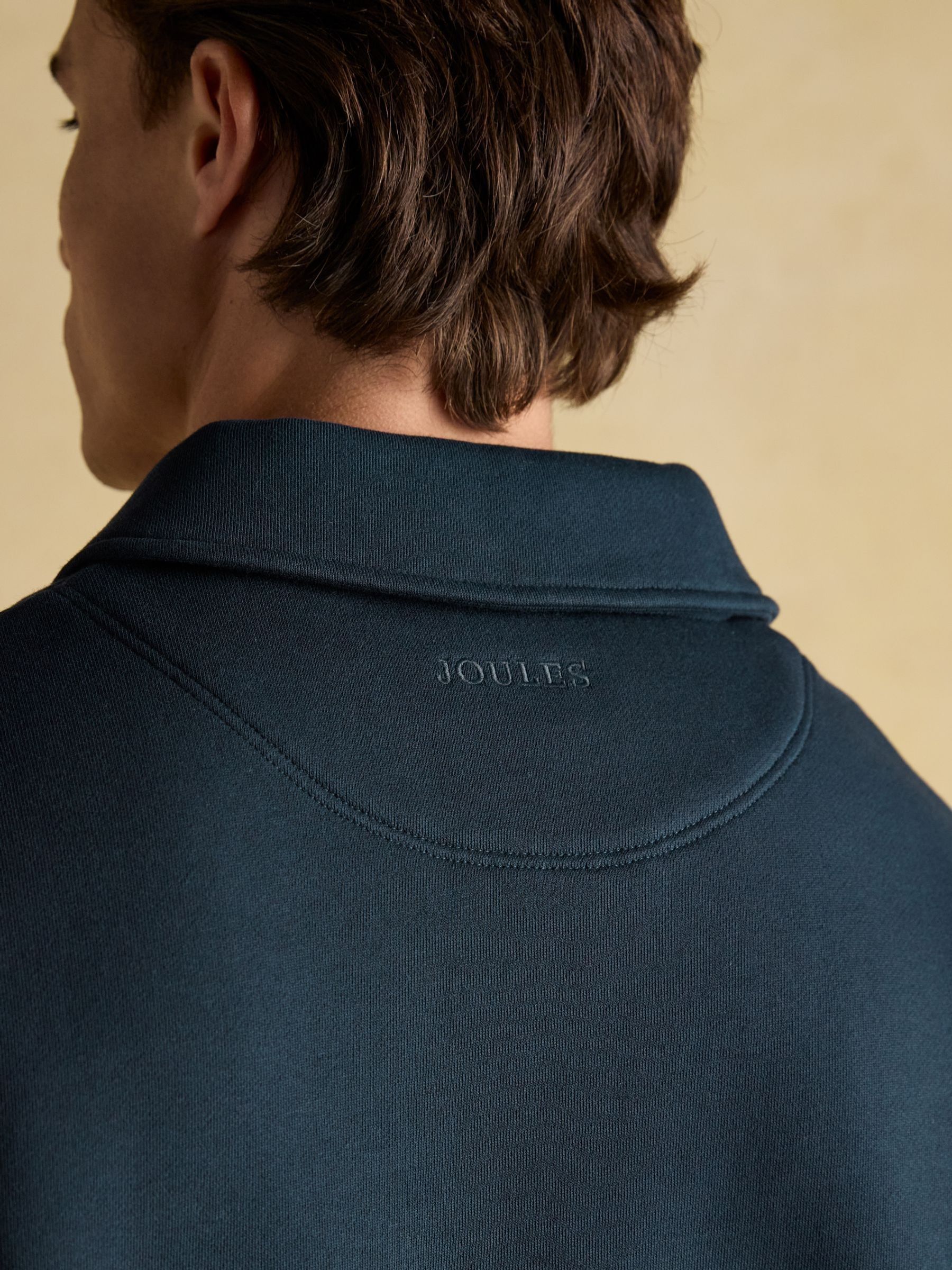 Navy Brushed Cotton Collar Quarter Zip Sweatshirt - Image 6 of 8