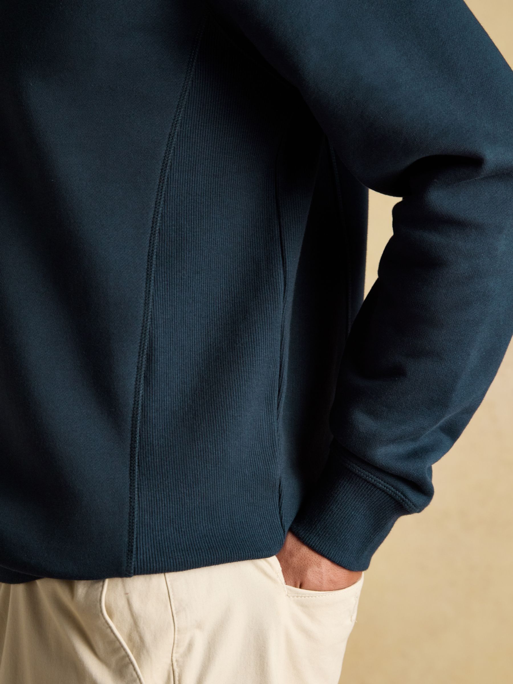 Navy Brushed Cotton Collar Quarter Zip Sweatshirt - Image 7 of 8
